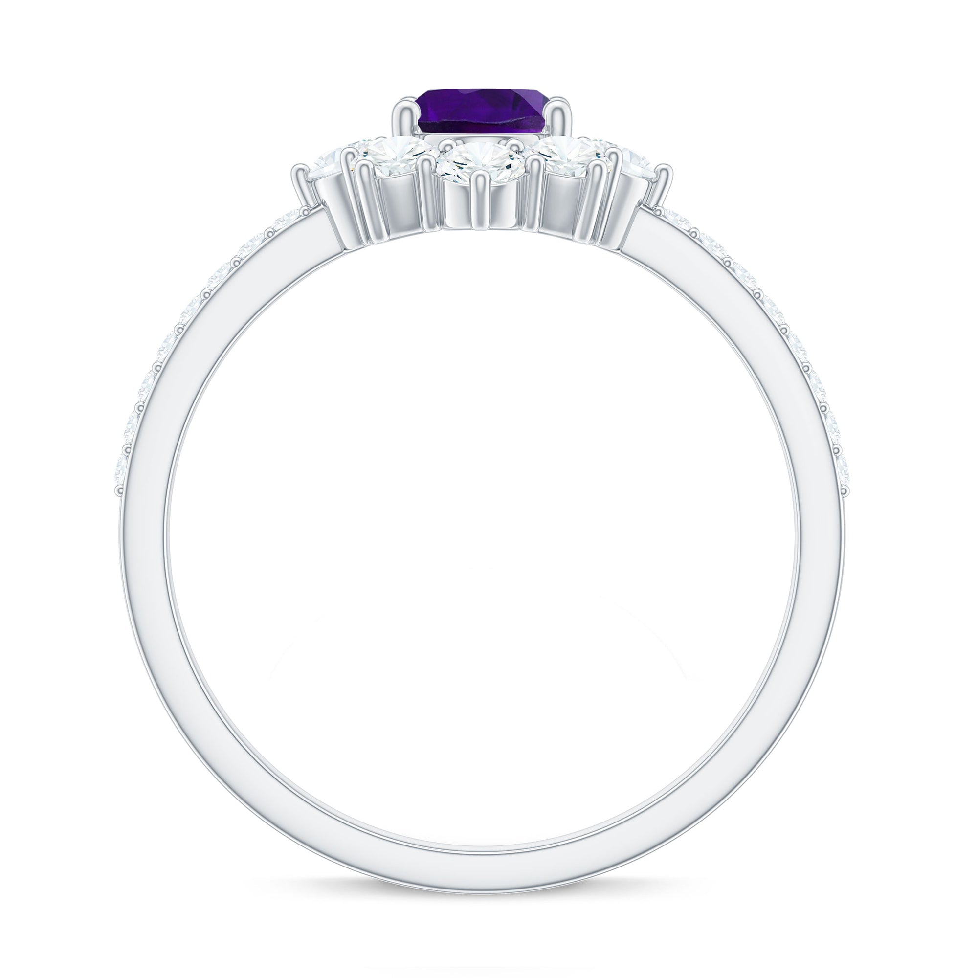 1 Carat Oval Amethyst Engagement Ring with Diamond Half Halo