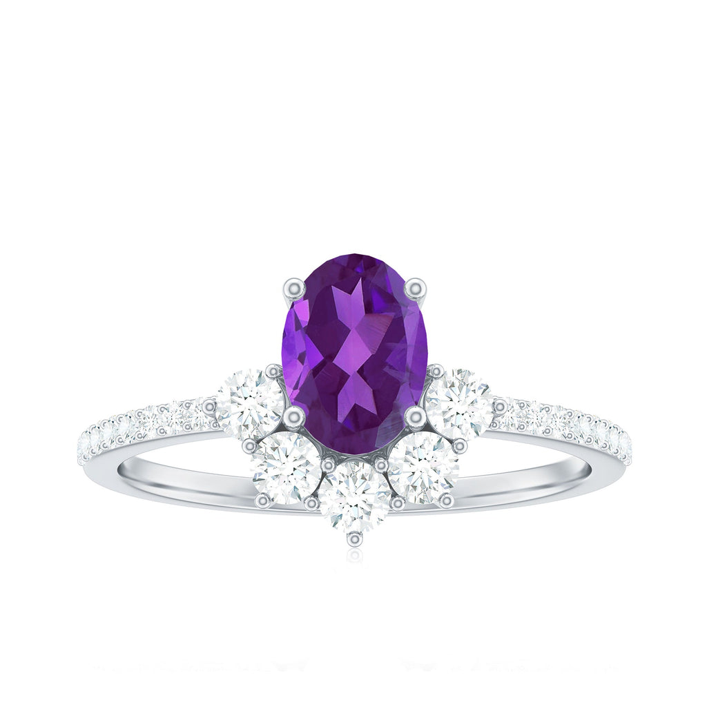 1 Carat Oval Amethyst Engagement Ring with Diamond Half Halo