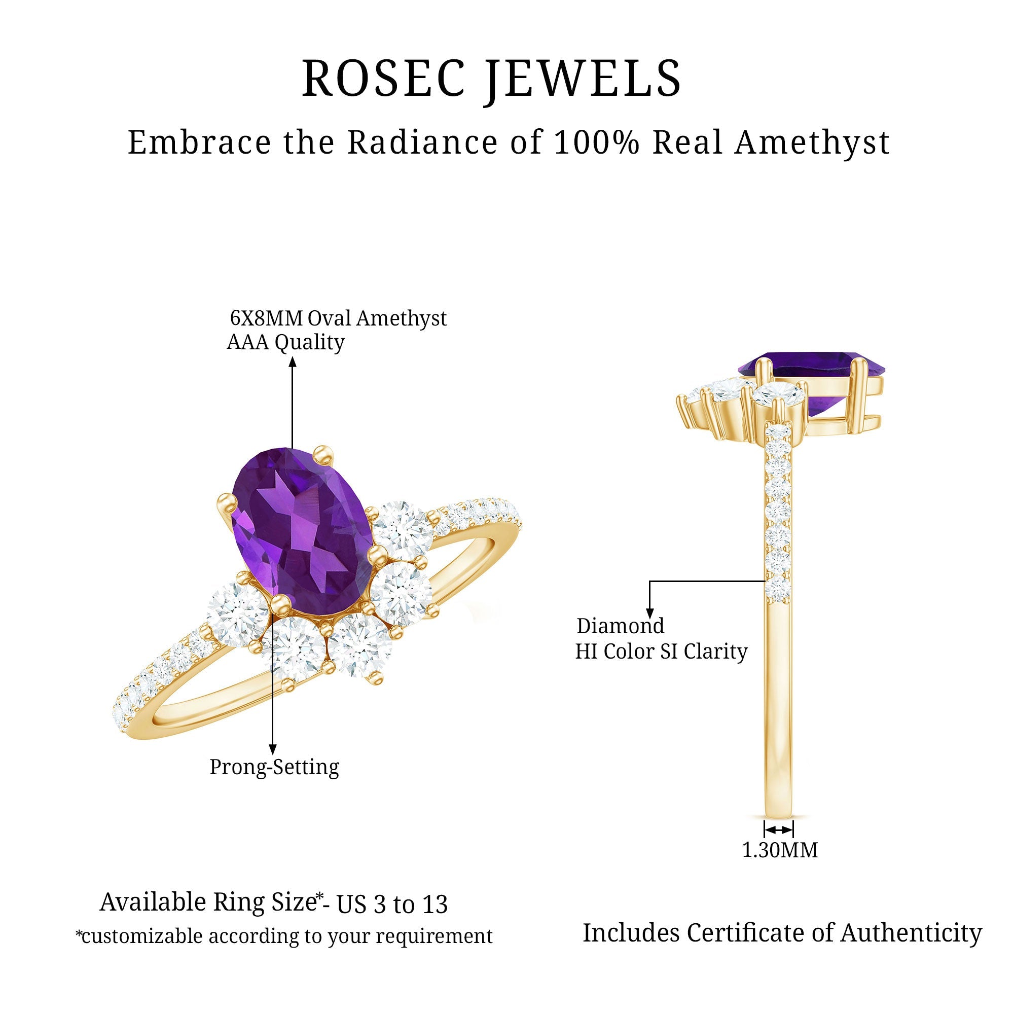 1 Carat Oval Amethyst Engagement Ring with Diamond Half Halo