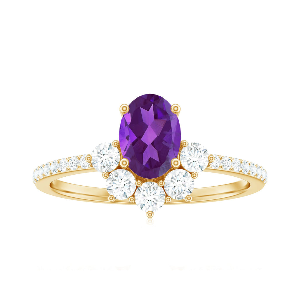 1 Carat Oval Amethyst Engagement Ring with Diamond Half Halo