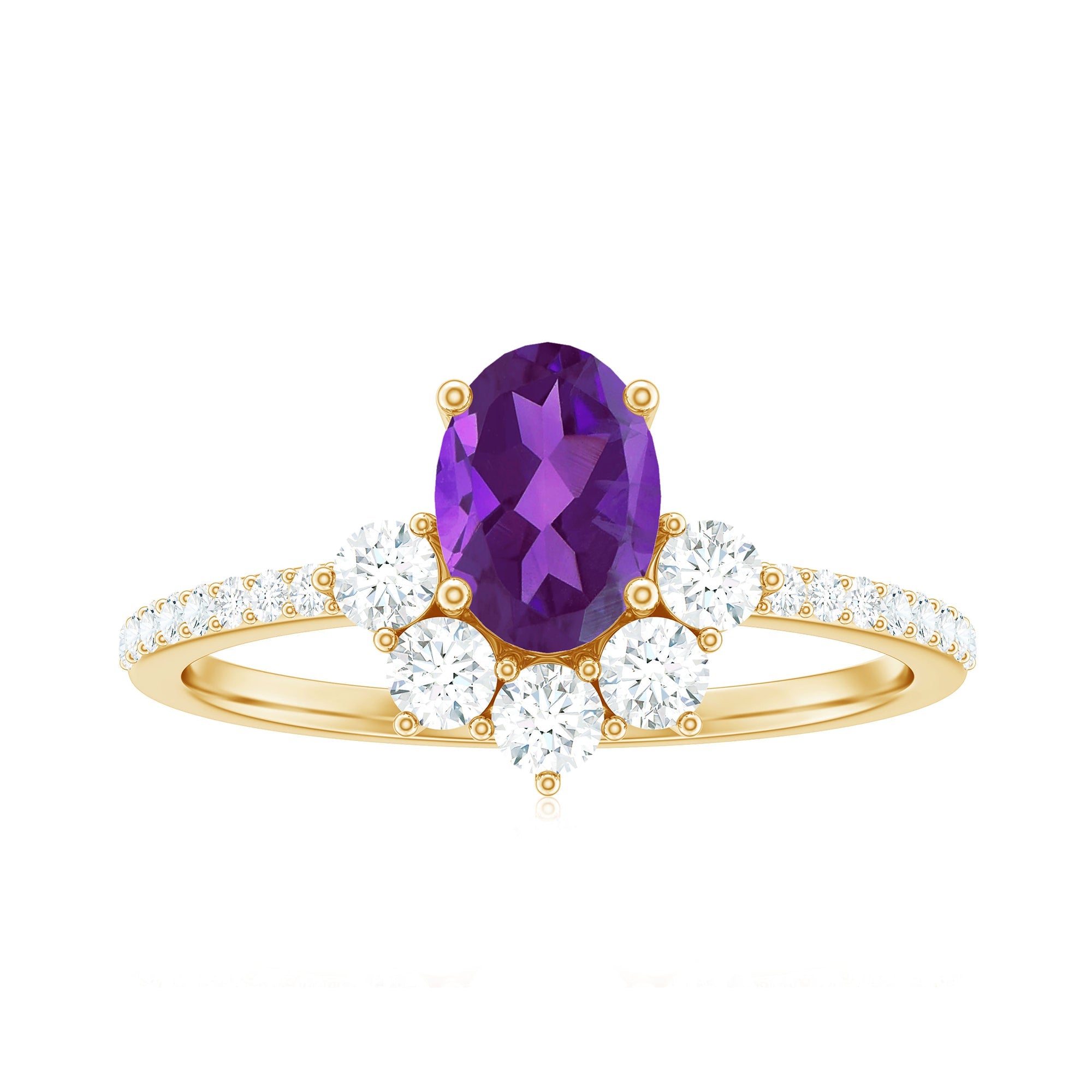 1 Carat Oval Amethyst Engagement Ring with Diamond Half Halo