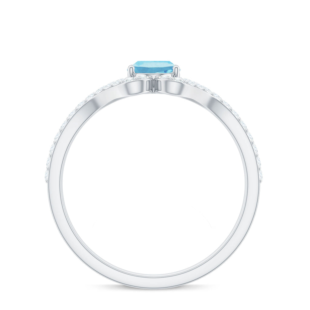 Designer Aquamarine Diamond Oval Engagement Ring with Split Shank
