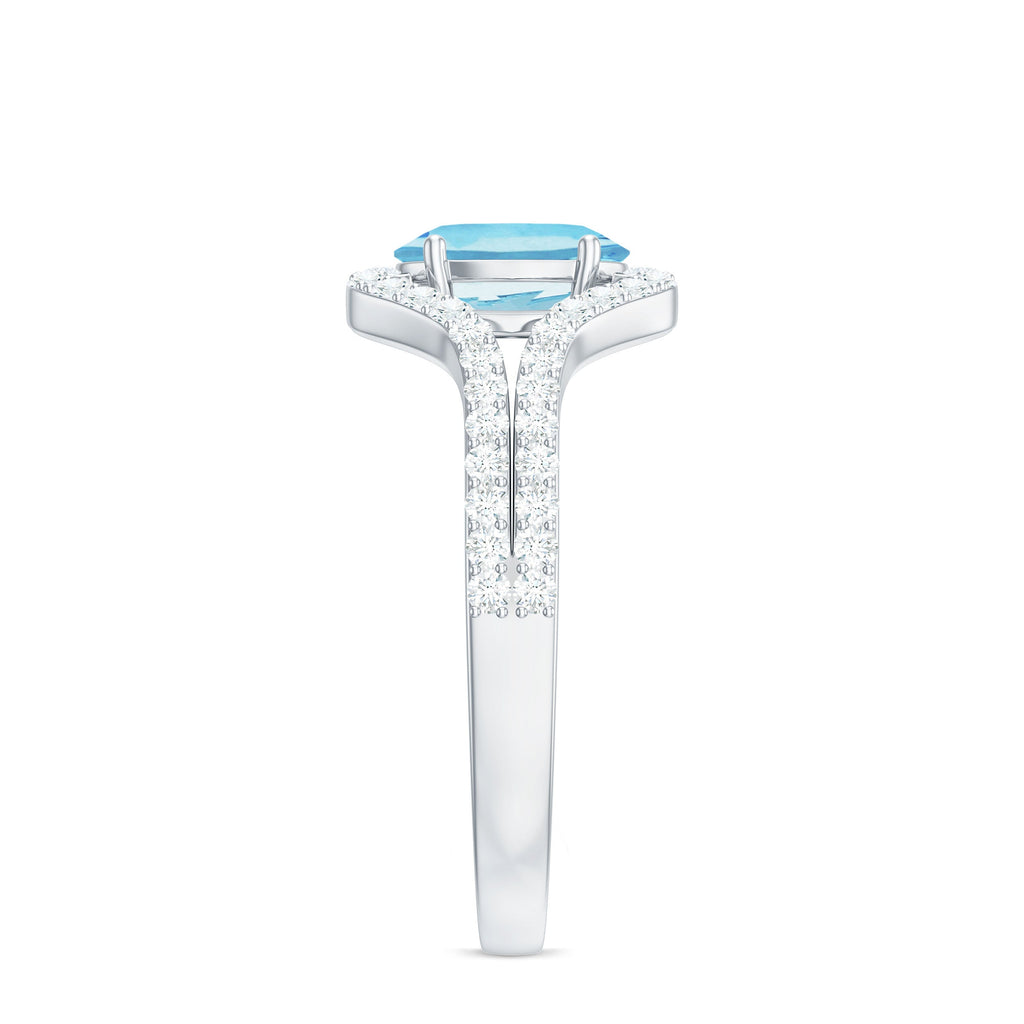 Designer Aquamarine Diamond Oval Engagement Ring with Split Shank