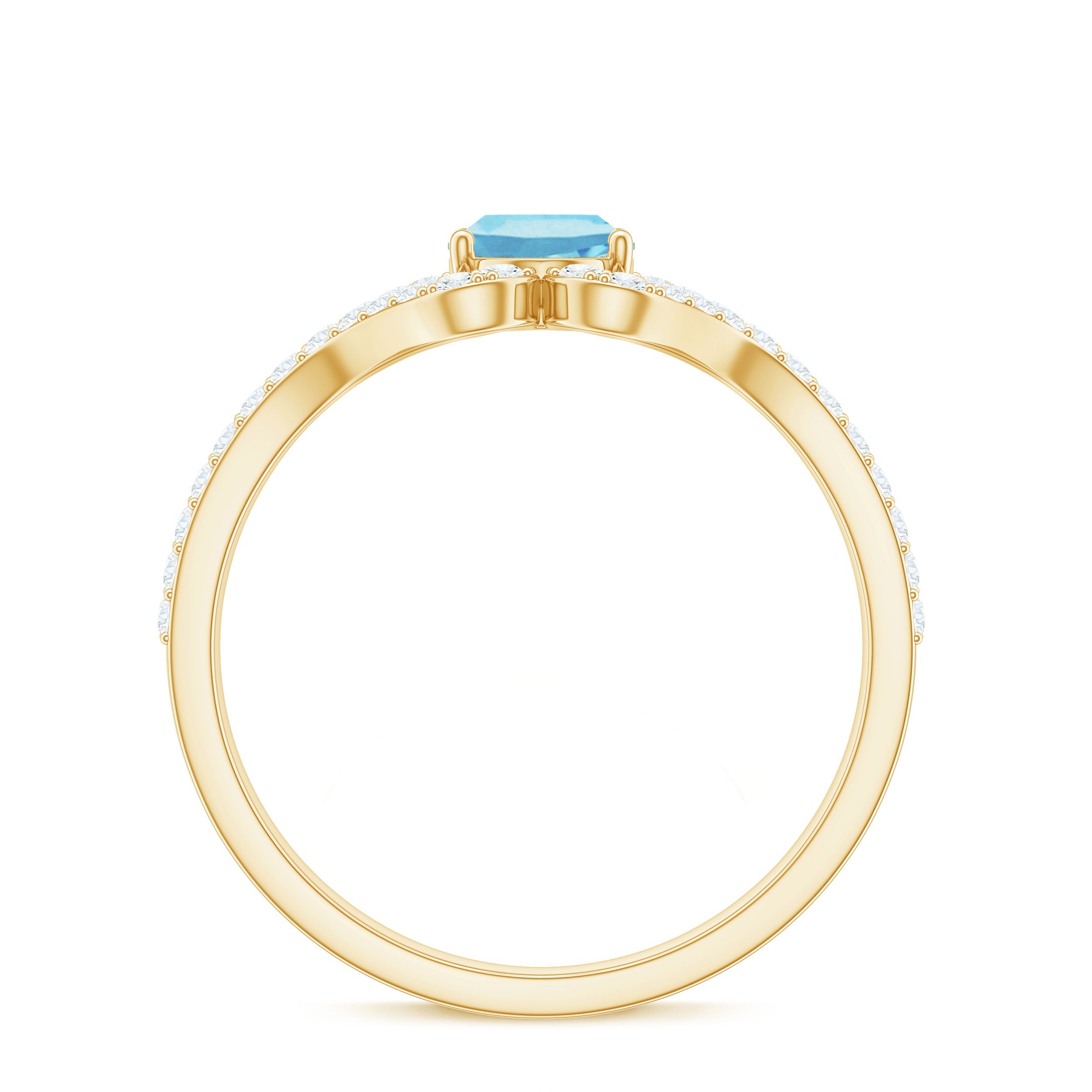 Designer Aquamarine Diamond Oval Engagement Ring with Split Shank