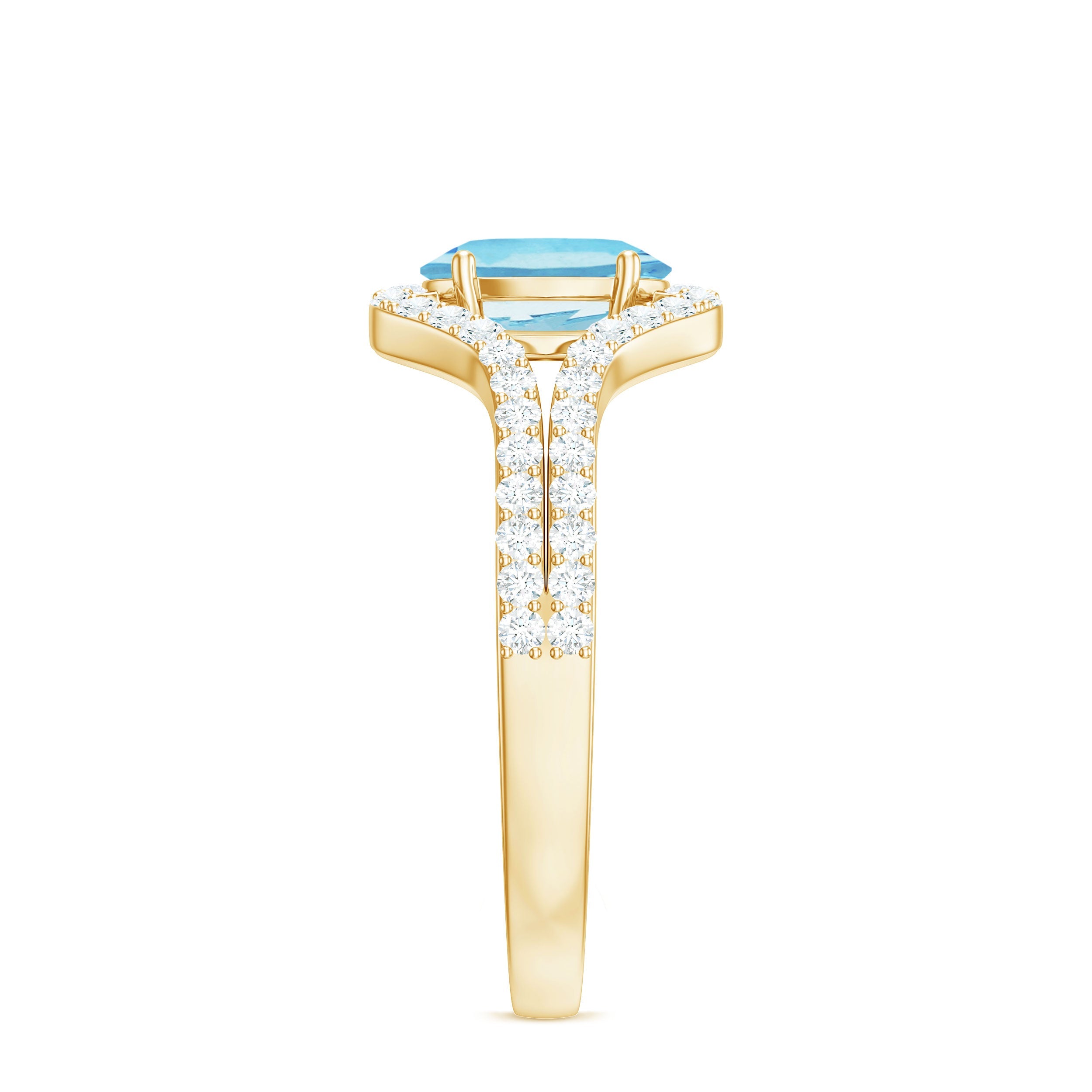 Designer Aquamarine Diamond Oval Engagement Ring with Split Shank