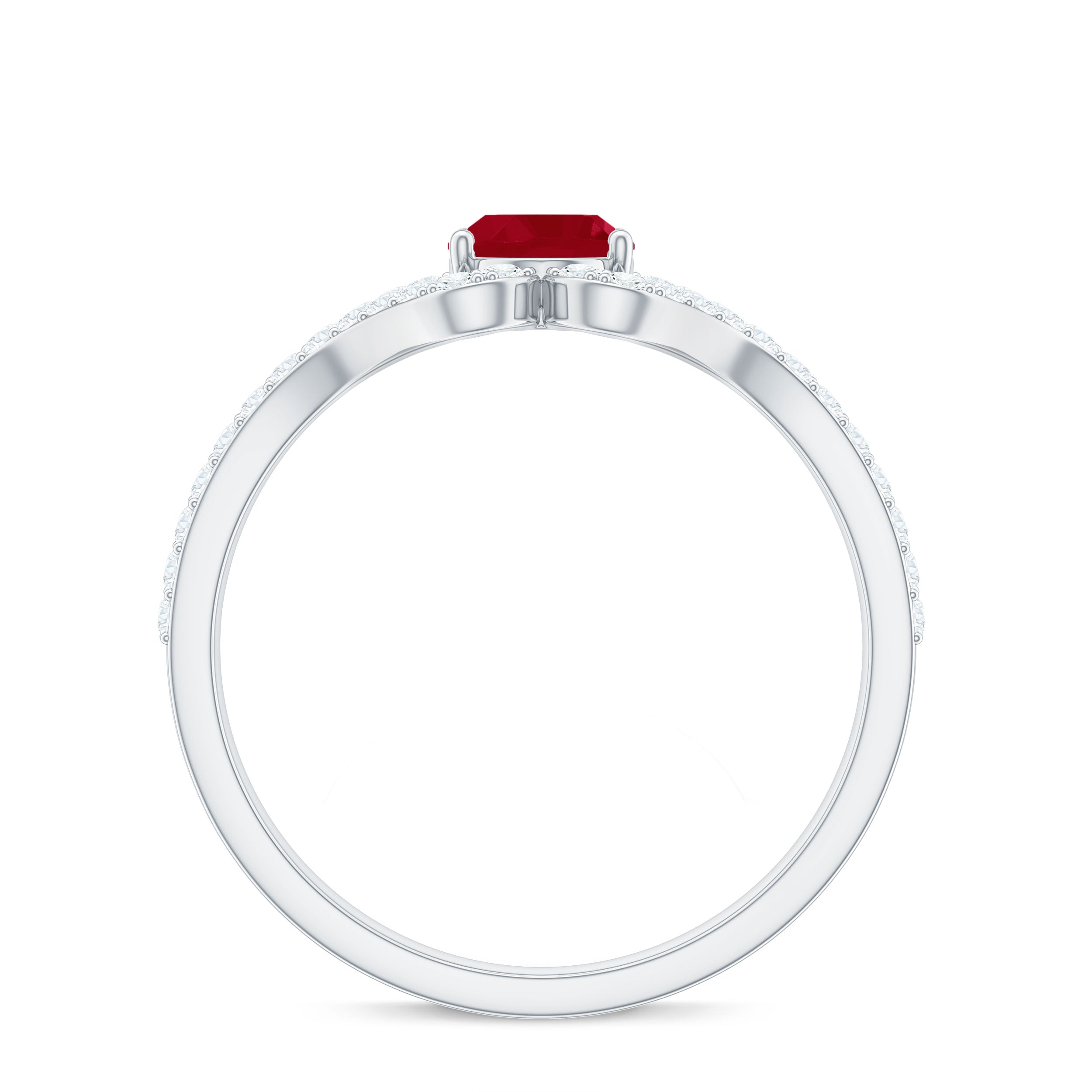 Natural 0.6 Carat Ruby Oval Engagement Ring with Diamond Split Shank