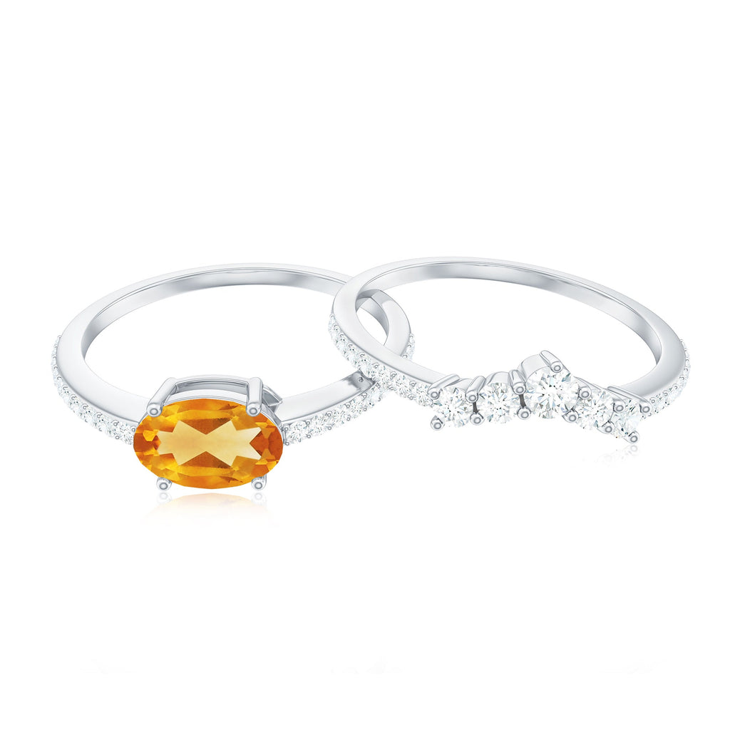 Natural Citrine Moissanite Oval Engagement Ring with Enhancer