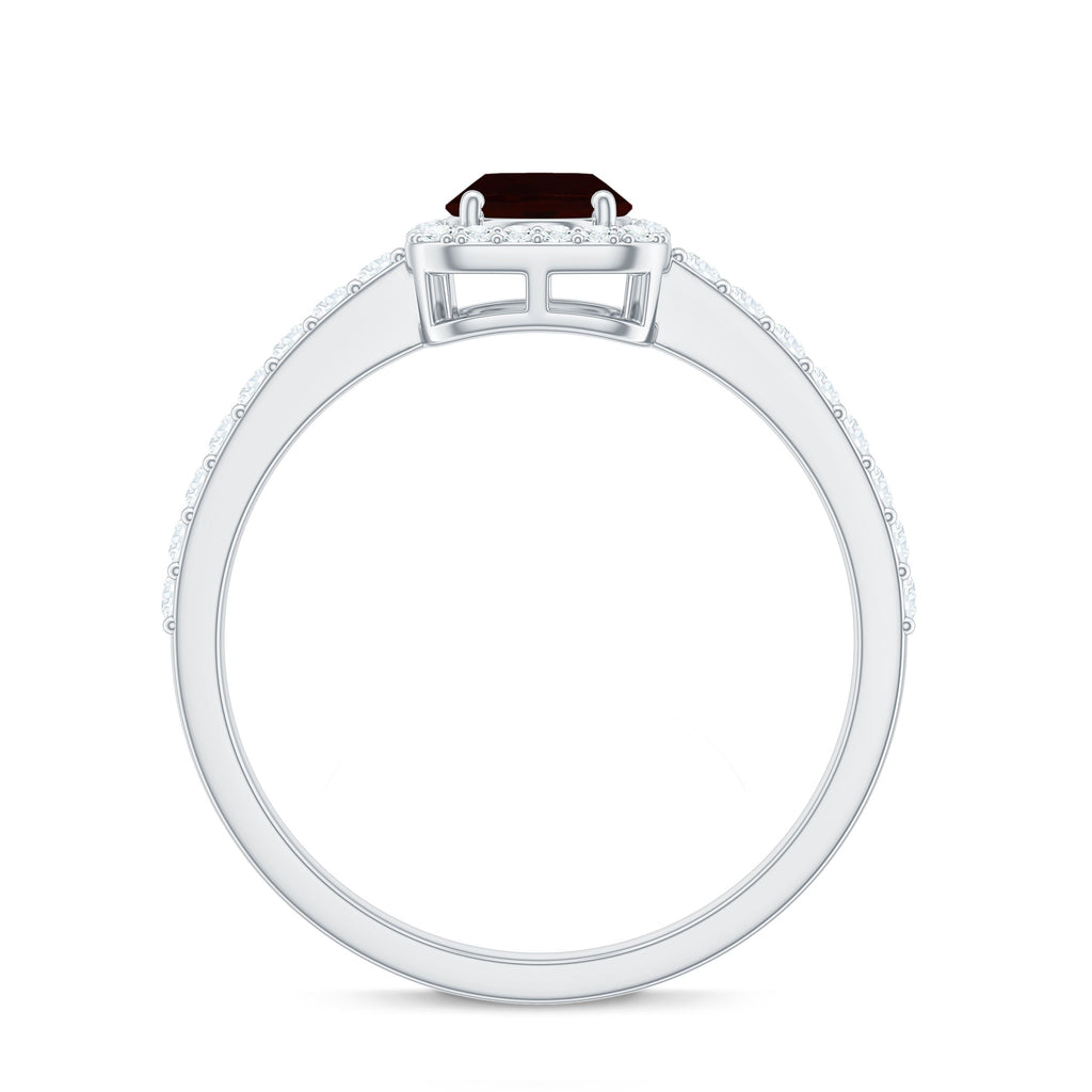 Classic 6X8mm Garnet Oval Engagement Ring with Diamond Halo