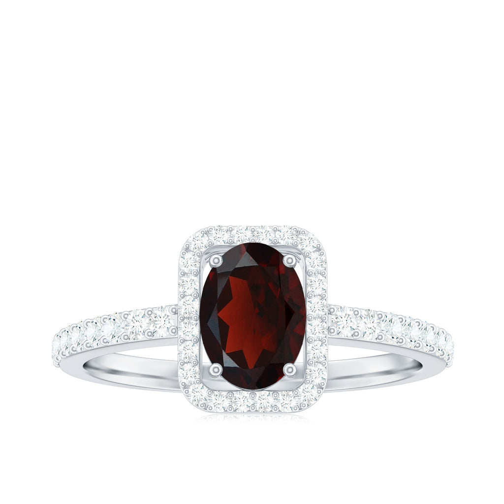 Classic 6X8mm Garnet Oval Engagement Ring with Diamond Halo