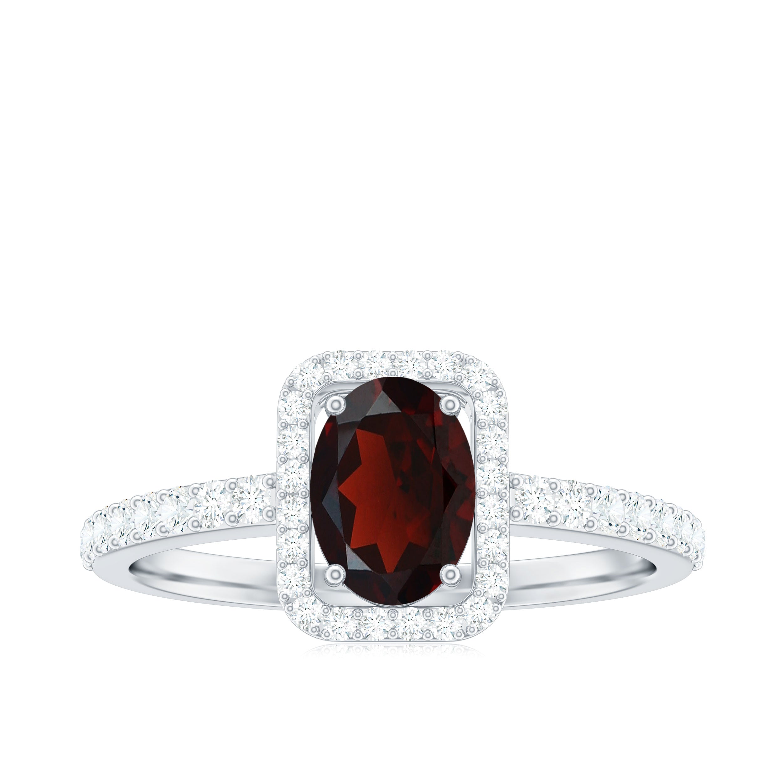 Classic 6X8mm Garnet Oval Engagement Ring with Diamond Halo