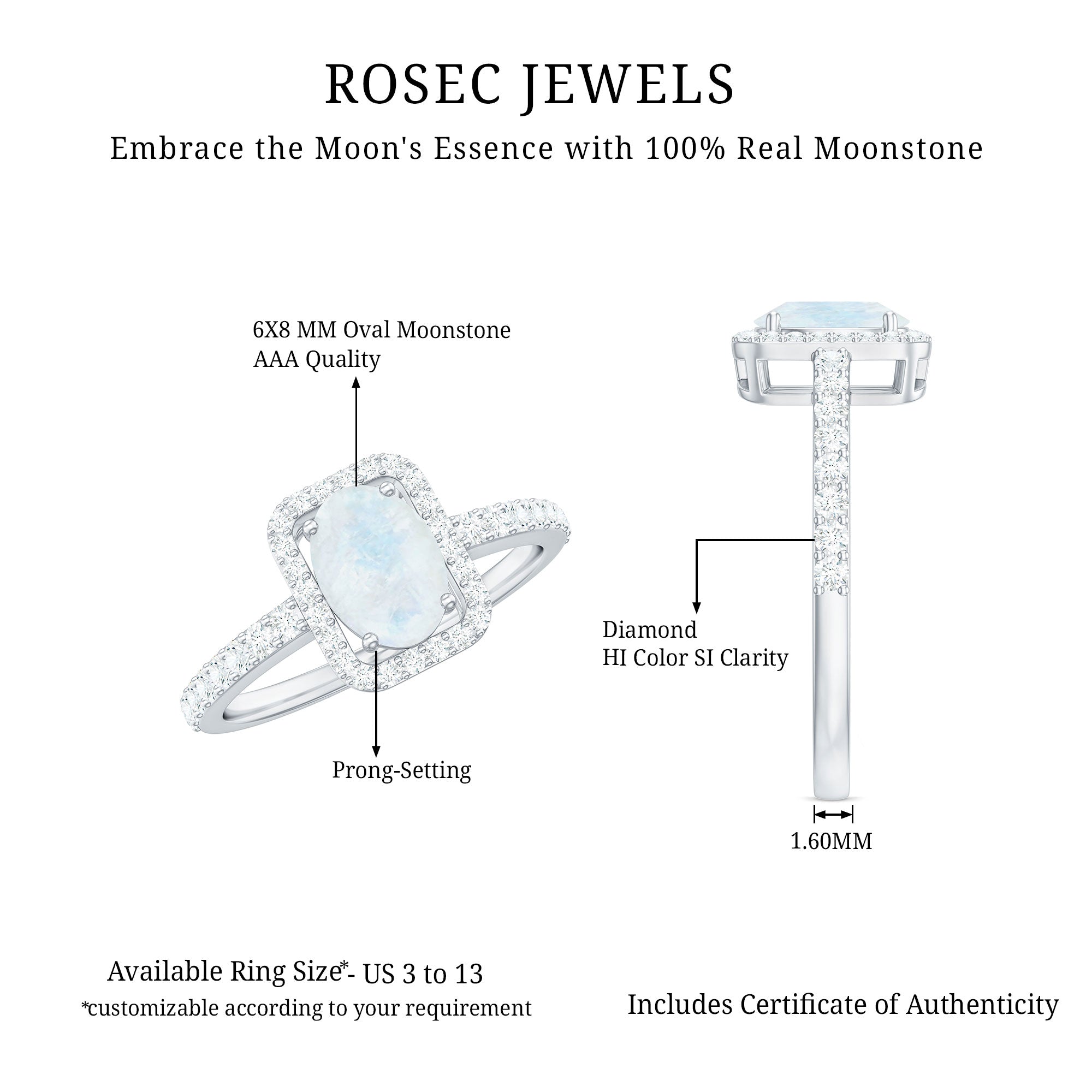 1.50 CT Oval Cut Moonstone Ring with Diamond Halo