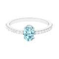 Genuine 6X8mm Solitaire Aquamarine Oval Engagement Ring with Diamond