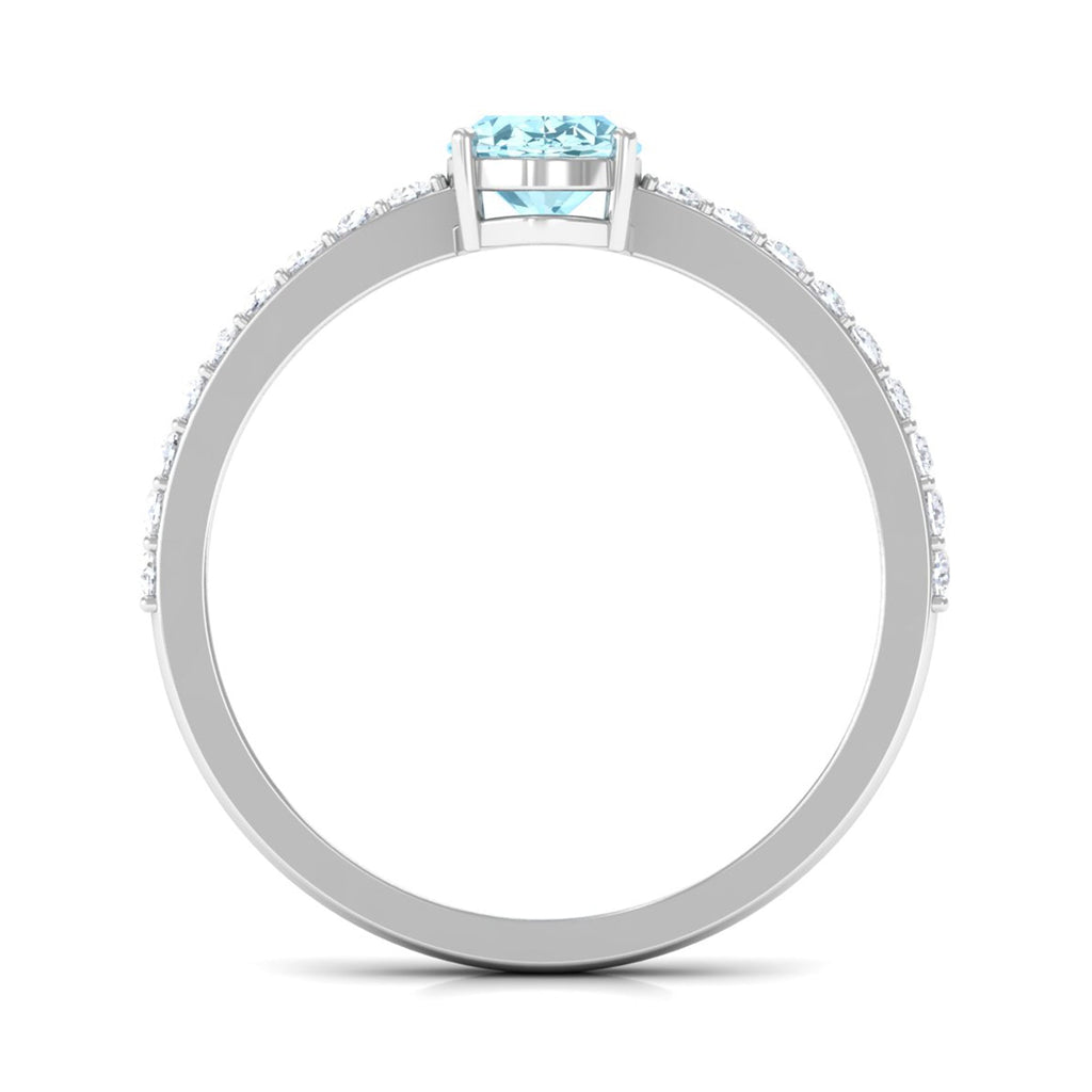 Genuine 6X8mm Solitaire Aquamarine Oval Engagement Ring with Diamond