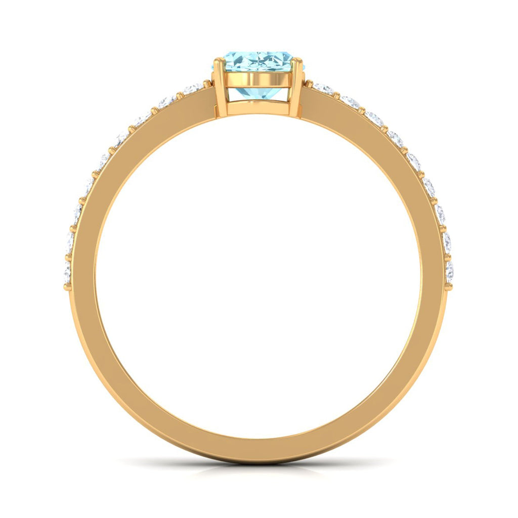 Genuine 6X8mm Solitaire Aquamarine Oval Engagement Ring with Diamond