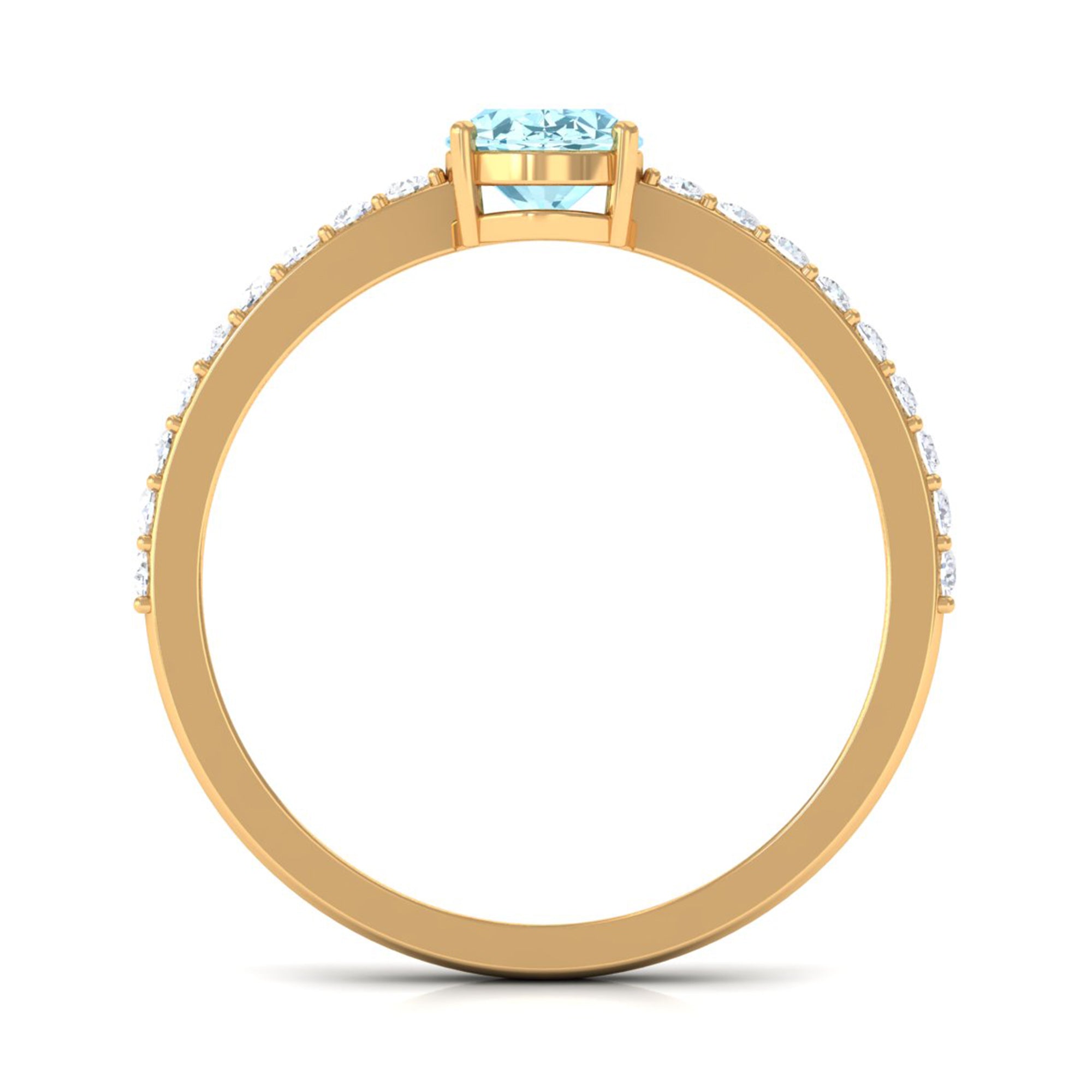 Genuine 6X8mm Solitaire Aquamarine Oval Engagement Ring with Diamond