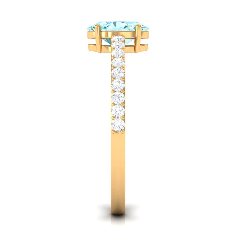 Genuine 6X8mm Solitaire Aquamarine Oval Engagement Ring with Diamond