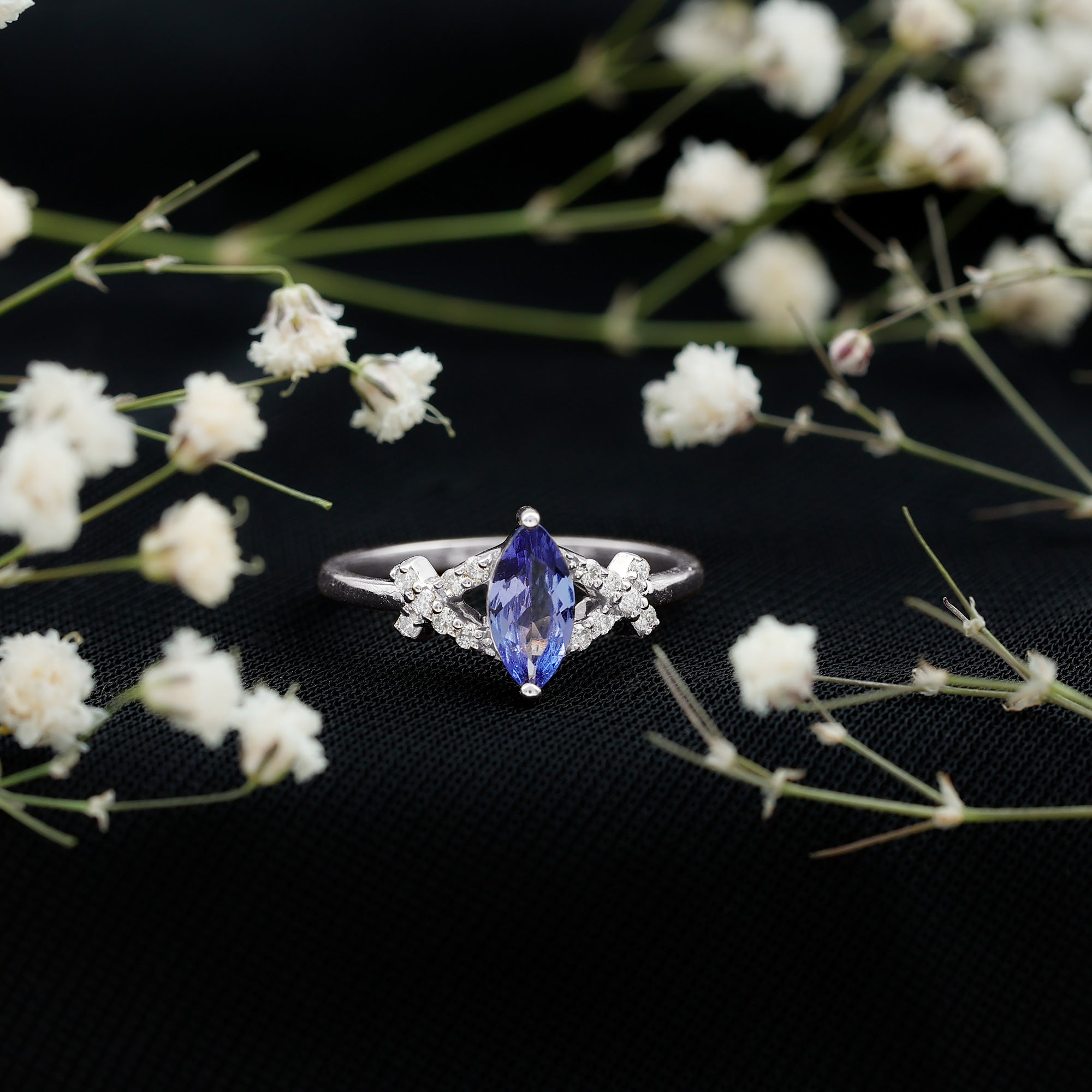Natural Marquise Tanzanite Diamond Promise Ring for Engagement