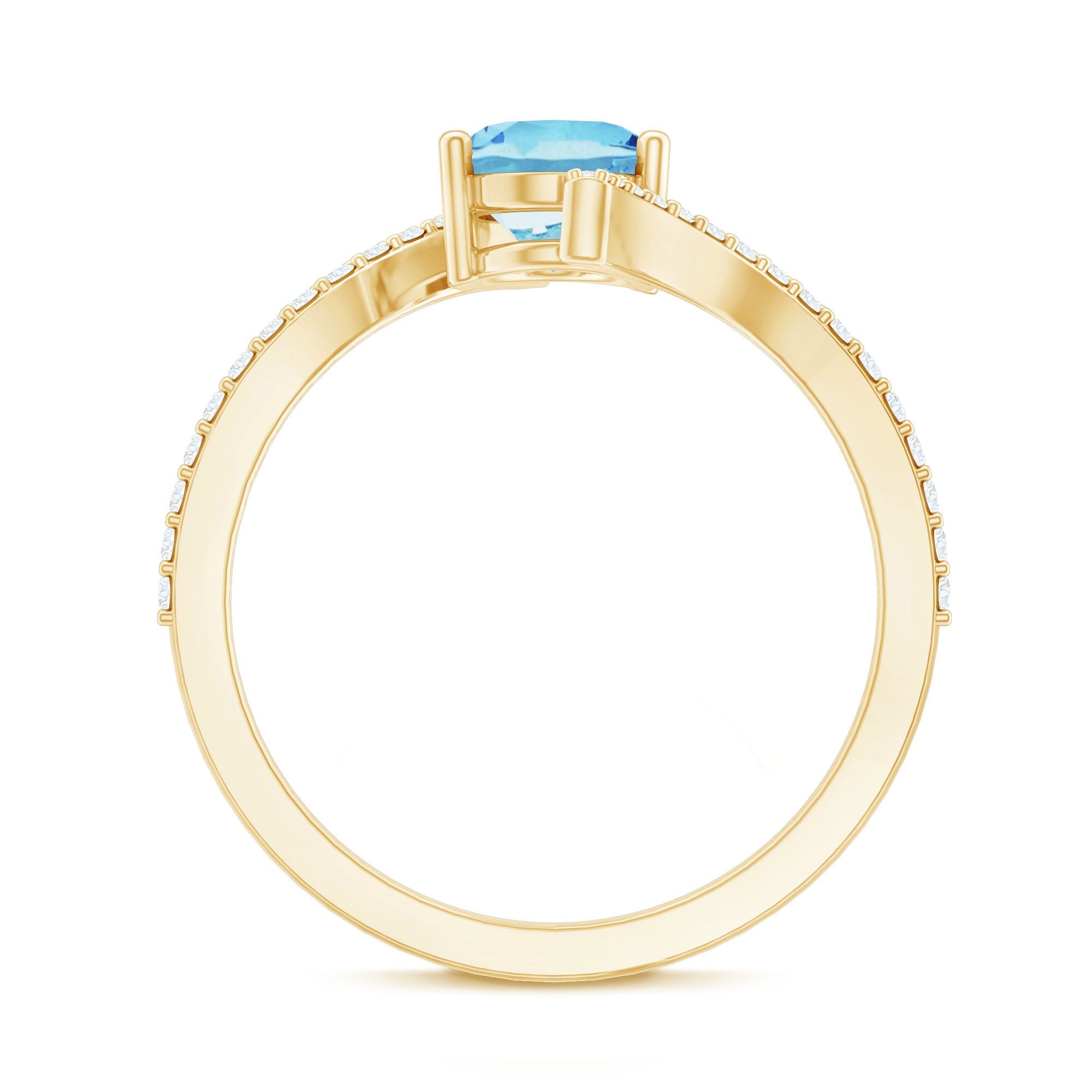 Real 6X8mm Aquamarine Oval Engagement Ring with Diamond Bypass Shank