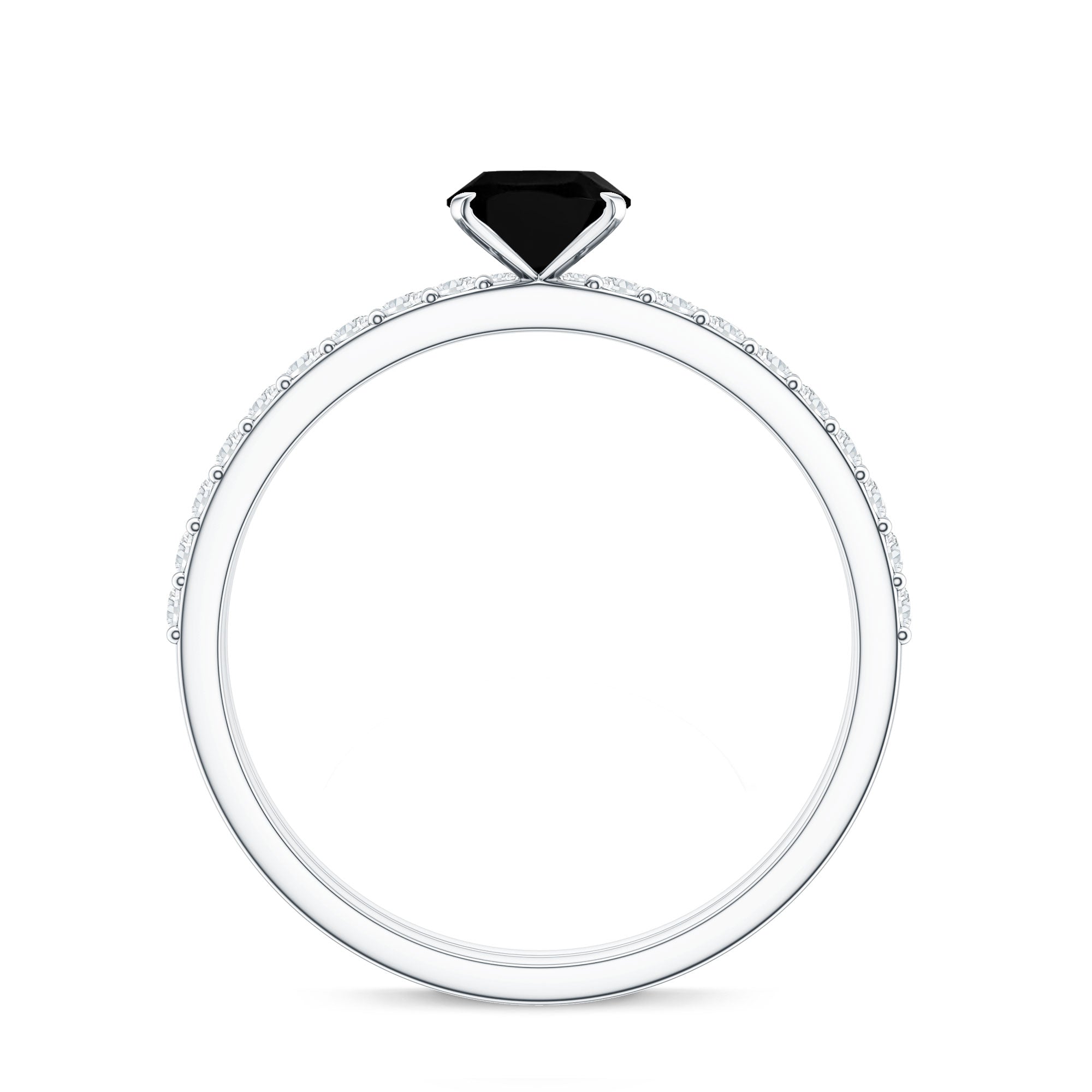 6X8mm Oval Cut Black Onyx Solitaire Rings Set with Diamond Wedding Band