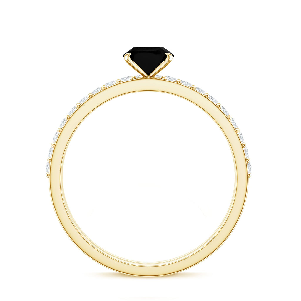 6X8mm Oval Cut Black Onyx Solitaire Rings Set with Diamond Wedding Band