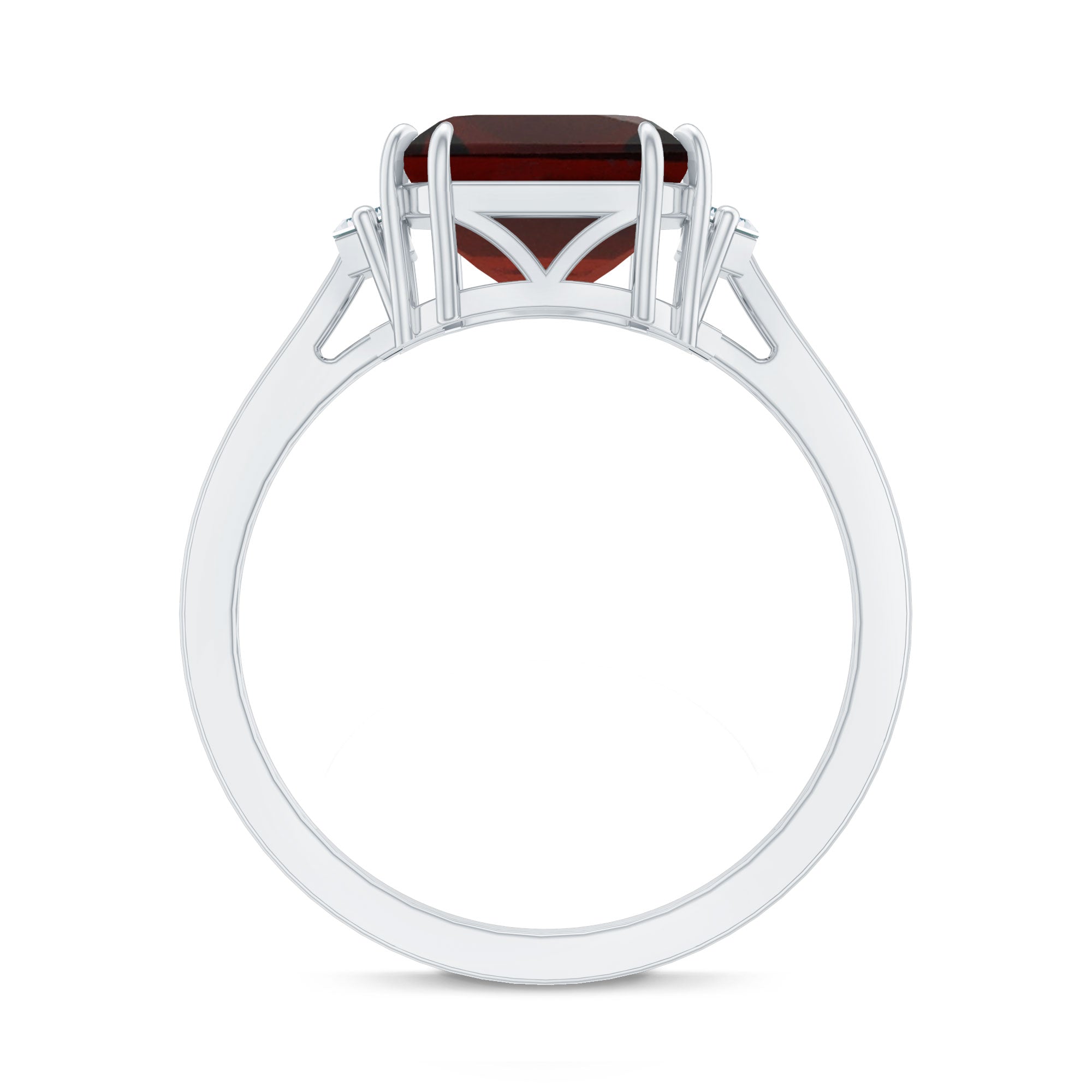 Natural 8mm Asscher Cut Garnet Engagement Ring with Diamond