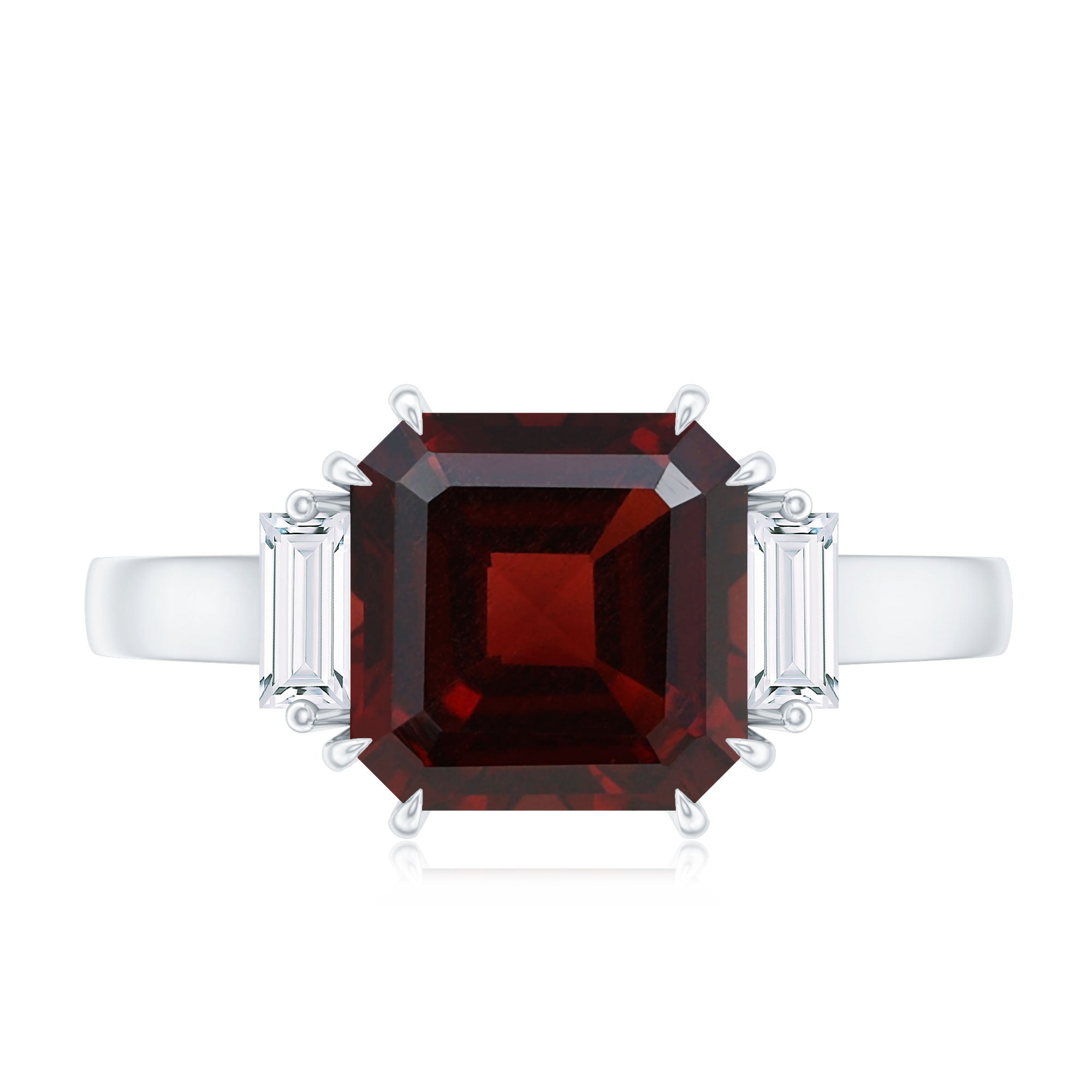 Natural 8mm Asscher Cut Garnet Engagement Ring with Diamond