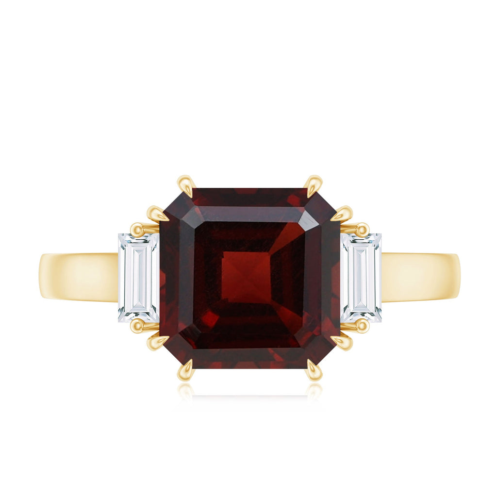 Natural 8mm Asscher Cut Garnet Engagement Ring with Diamond