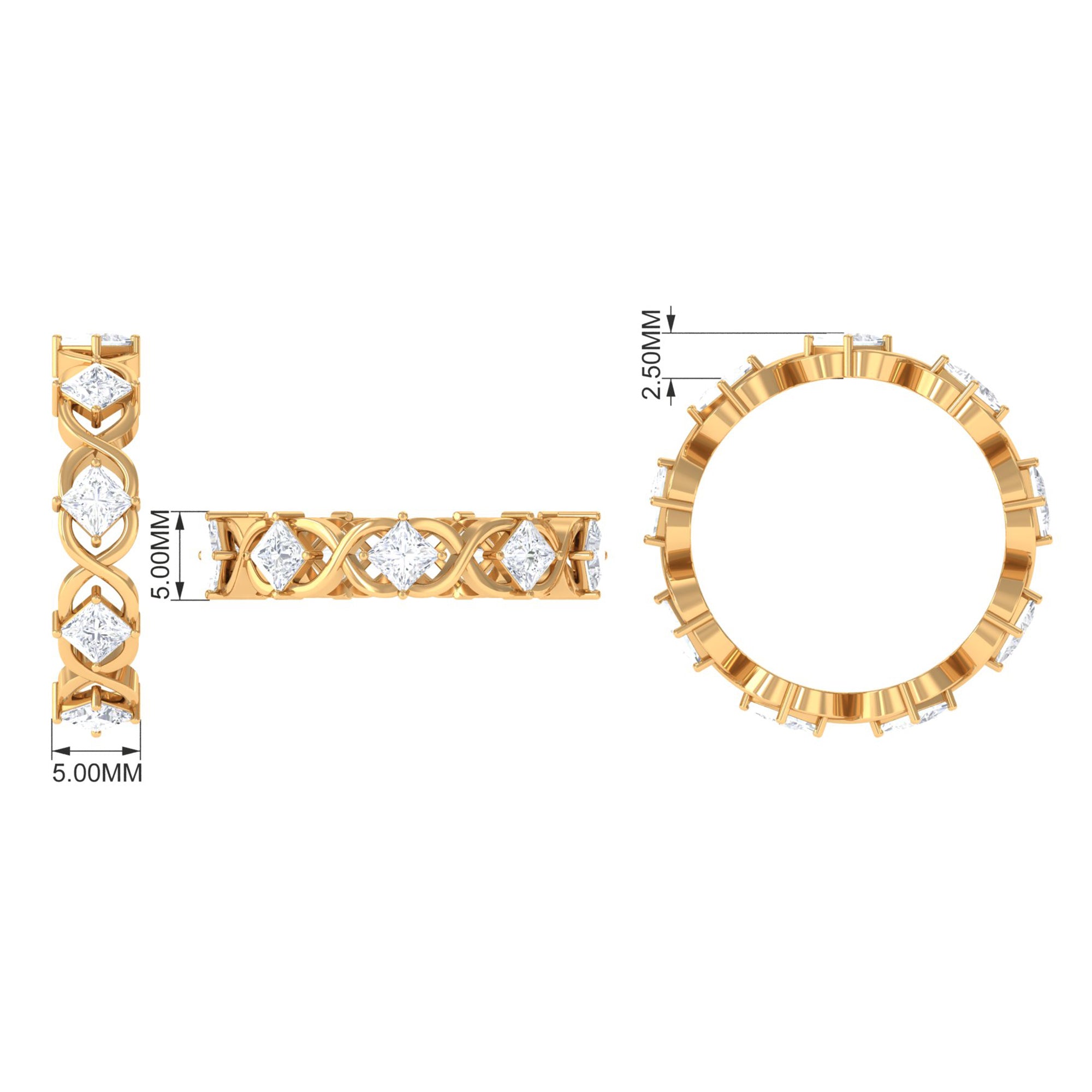 Princess Cut Cubic Zirconia Crossover Eternity Band Ring