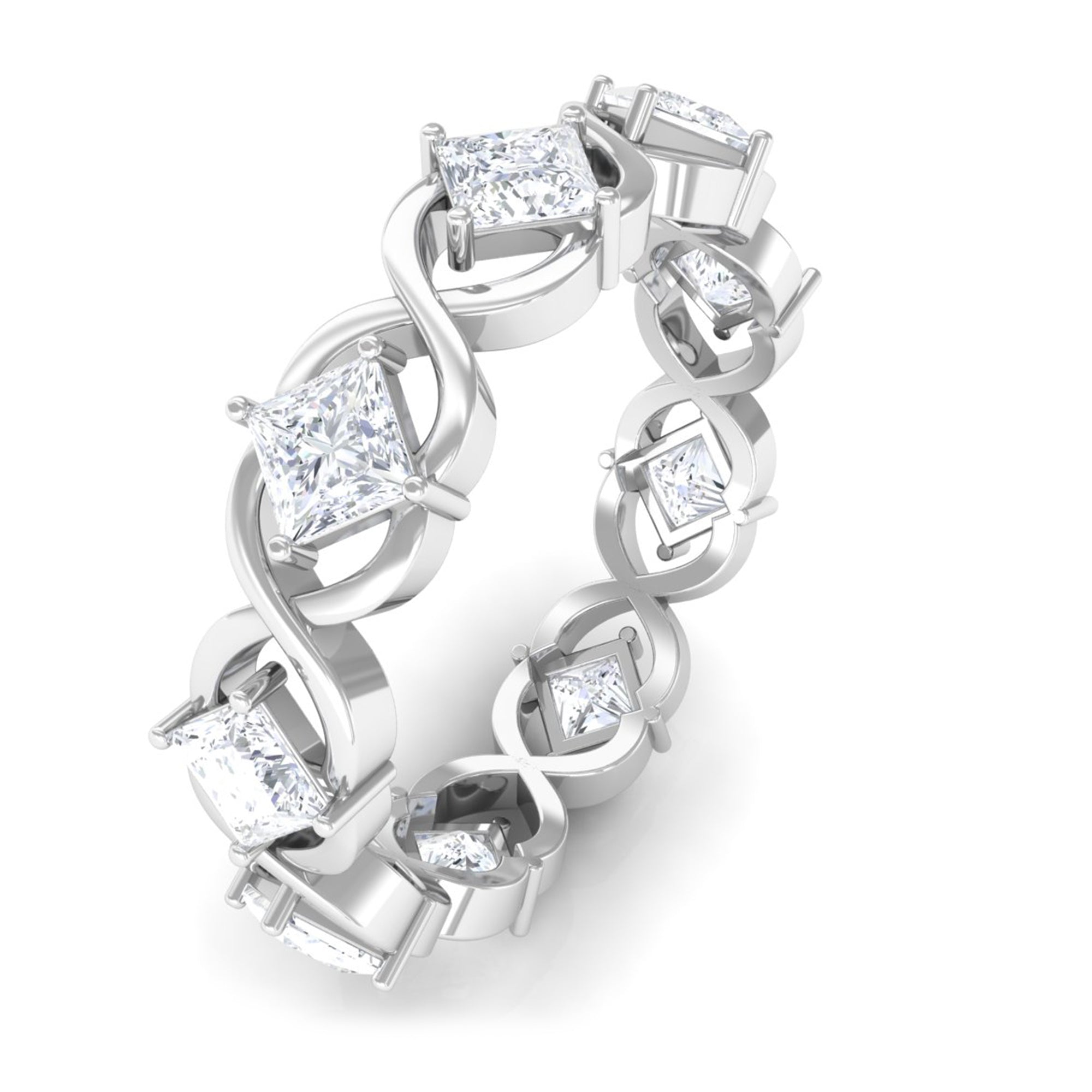 Princess Cut Cubic Zirconia Crossover Eternity Band Ring