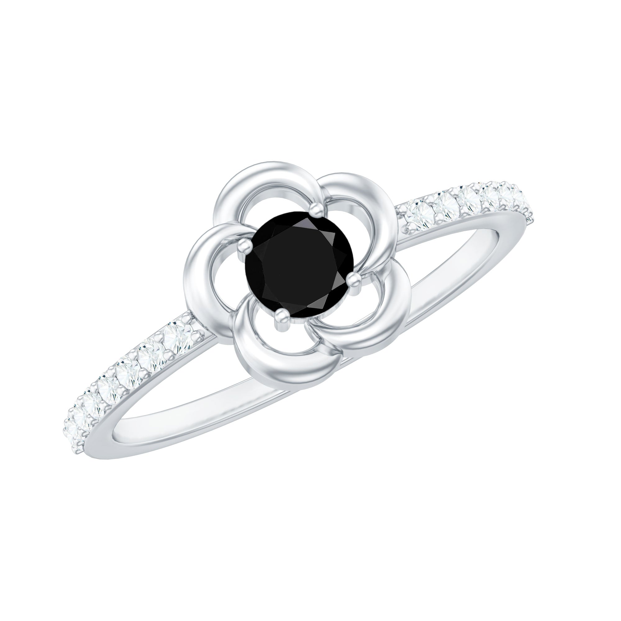 Certified 0.8 Carat Lab Grown Black Flower Promise Ring with White Diamond