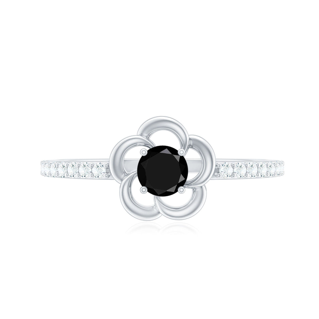 Certified 0.8 Carat Lab Grown Black Flower Promise Ring with White Diamond