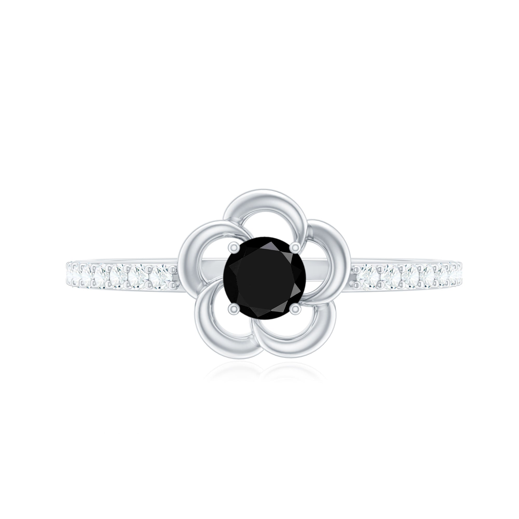 Certified 0.8 Carat Lab Grown Black Flower Promise Ring with White Diamond