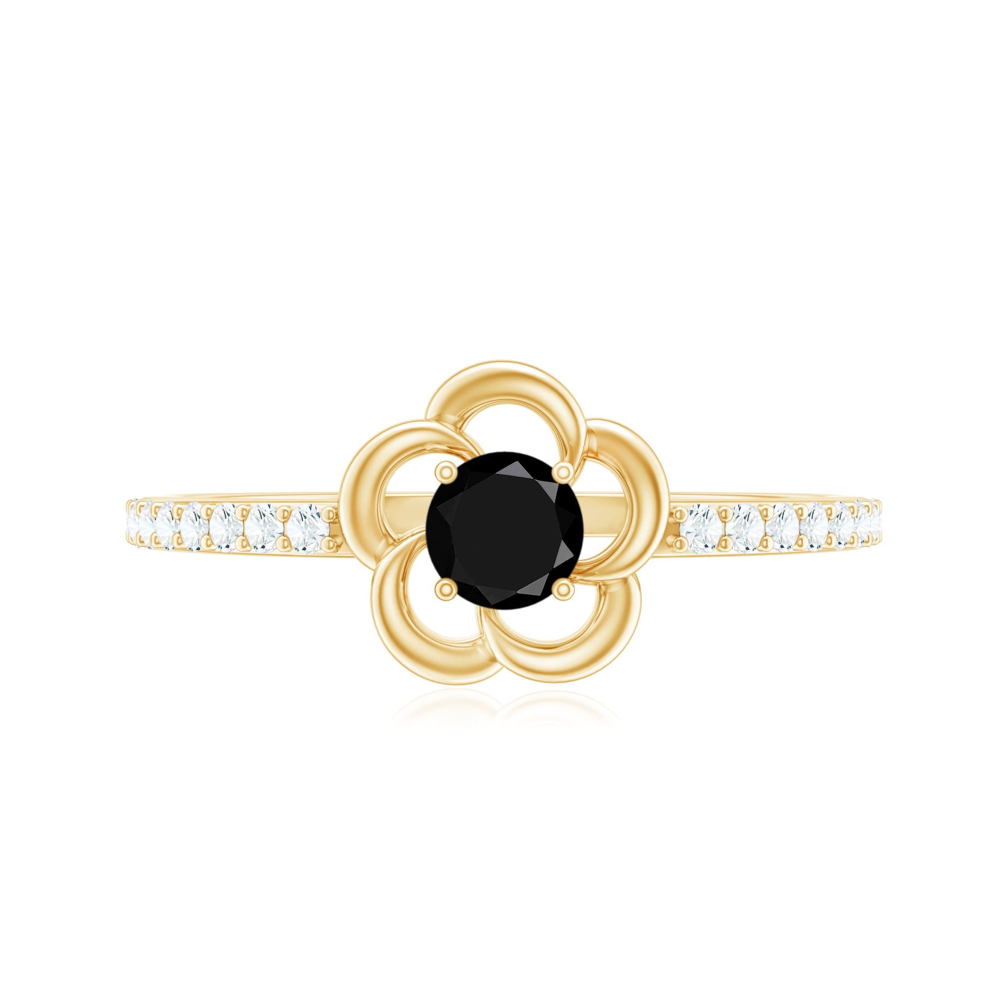 Certified 0.8 Carat Lab Grown Black Flower Promise Ring with White Diamond