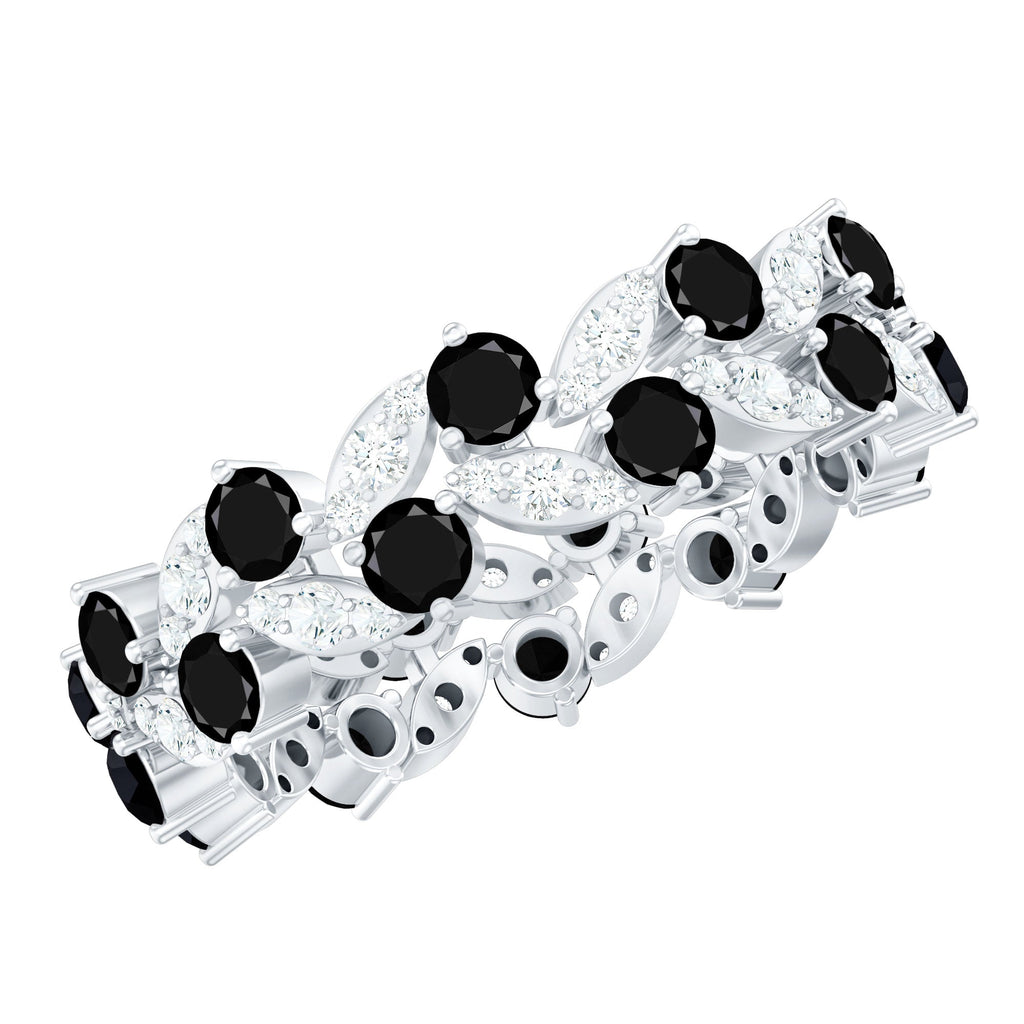 Nature Inspired Lab Grown Black Diamond Eternity Band Ring with Moissanite