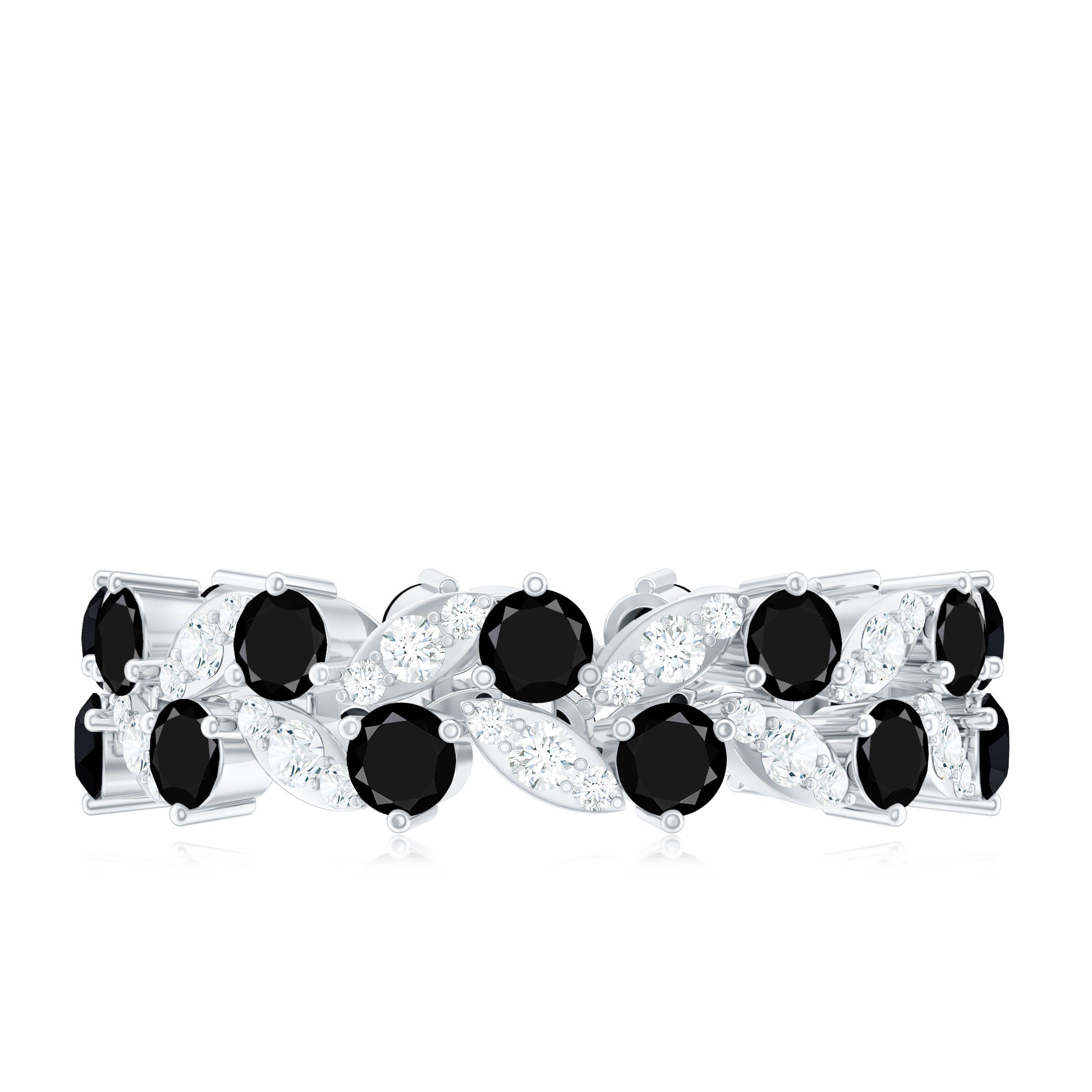 Nature Inspired Lab Grown Black Diamond Eternity Band Ring with Moissanite