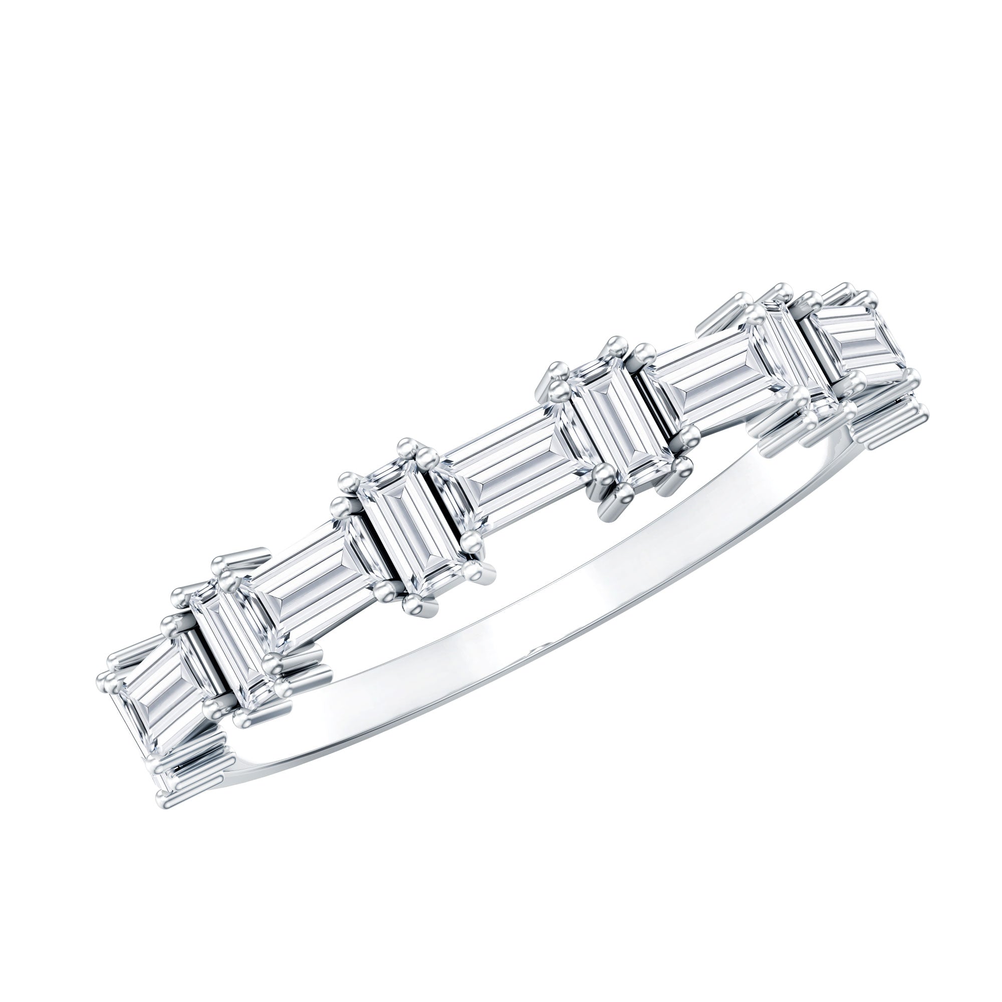 Baguette Cut Cubic Zirconia Designer Half Eternity Ring