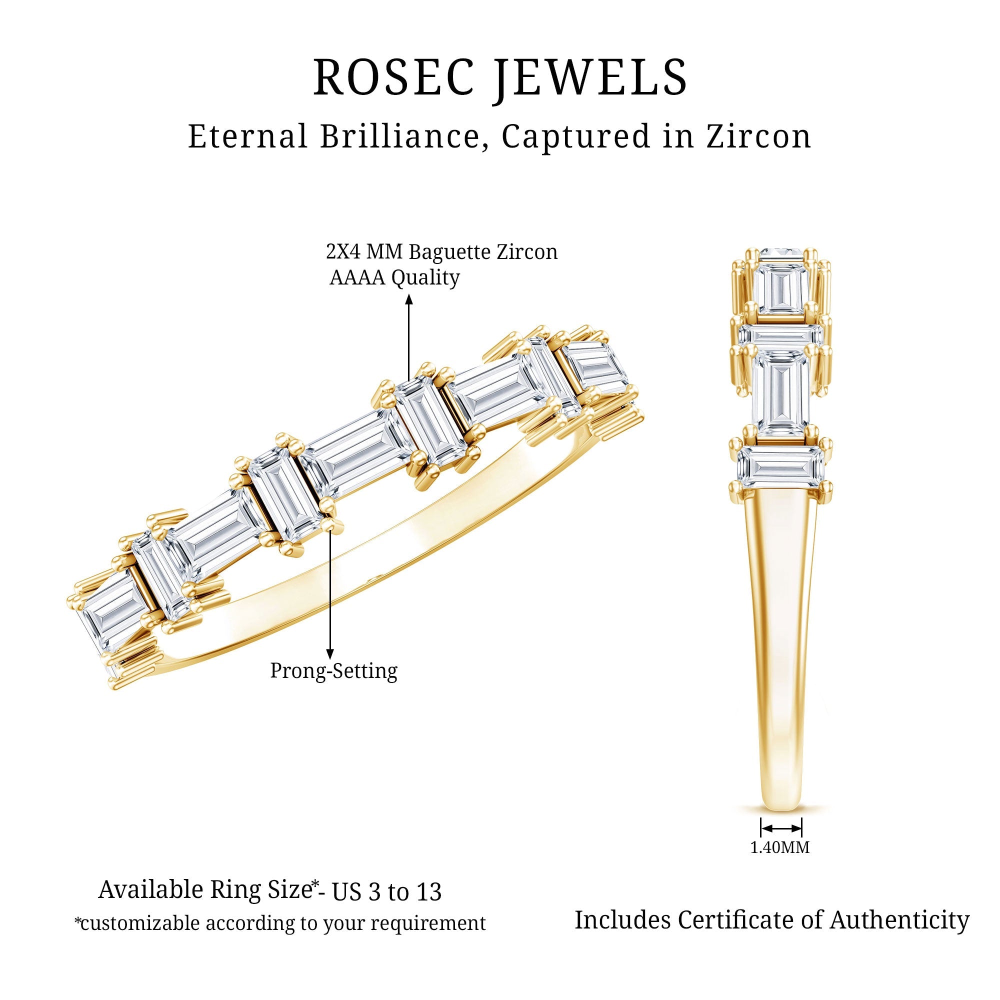 Baguette Cut Cubic Zirconia Designer Half Eternity Ring