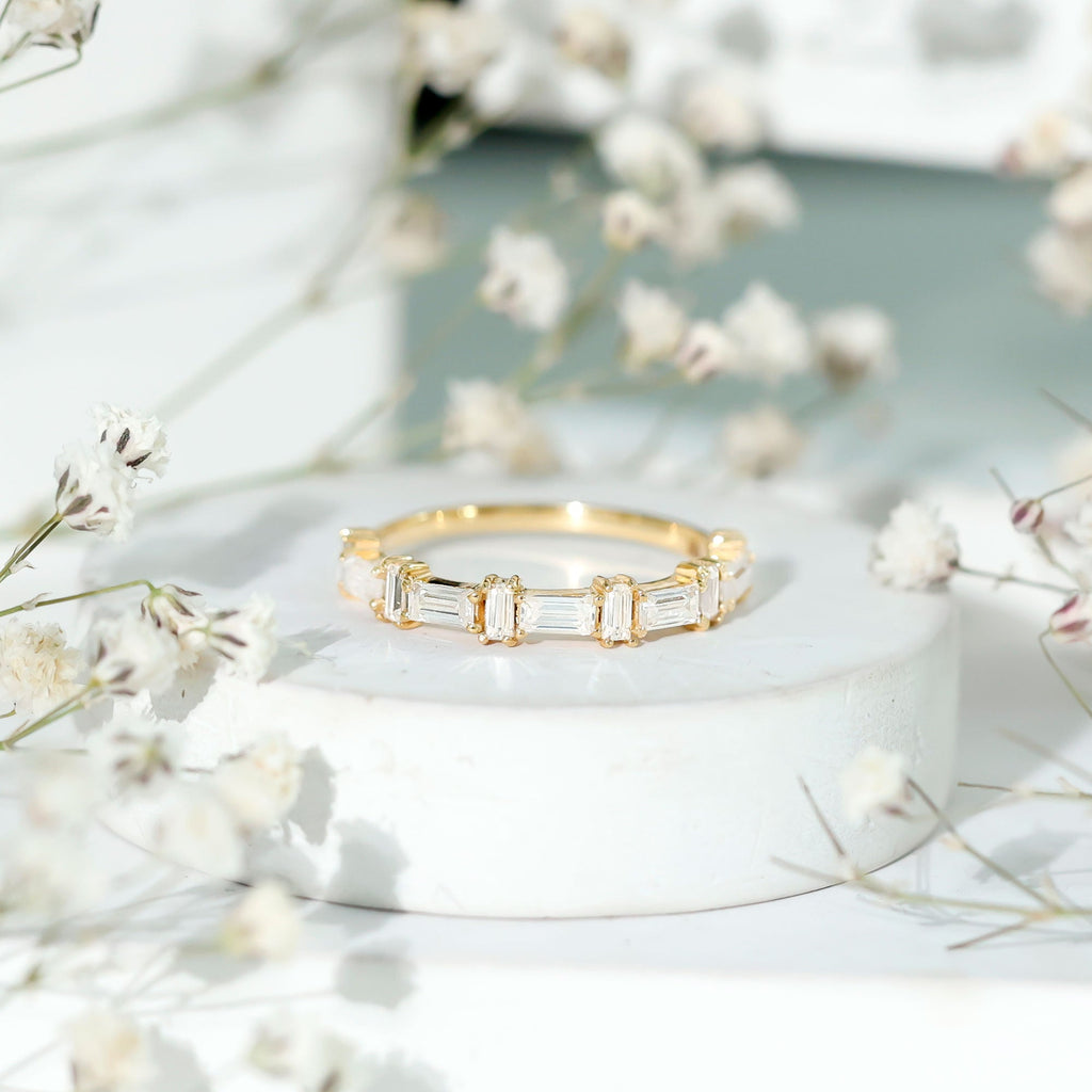 Baguette Cut Cubic Zirconia Designer Half Eternity Ring