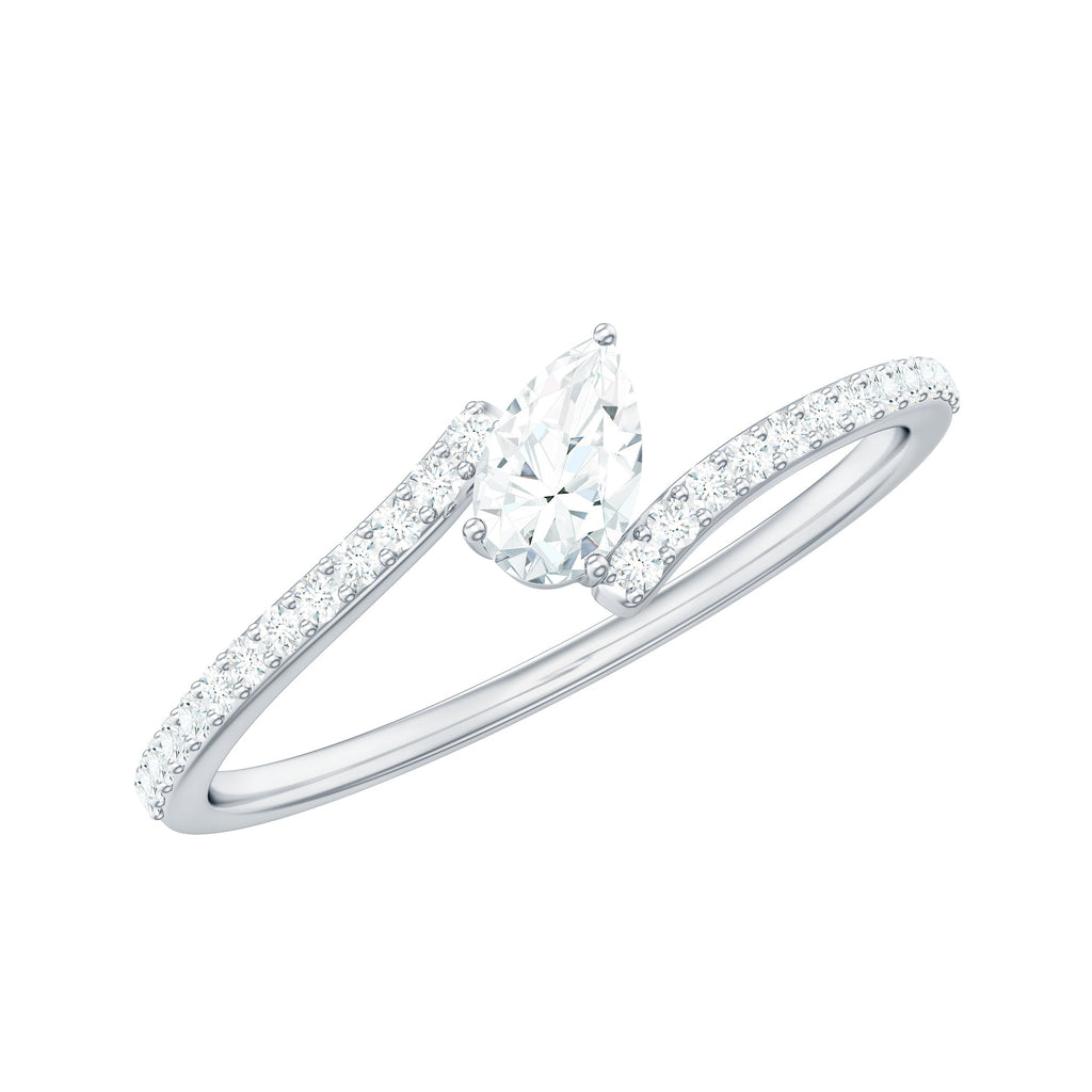 Tilted Pear Shape Simulated Diamond Bypass Promise Ring