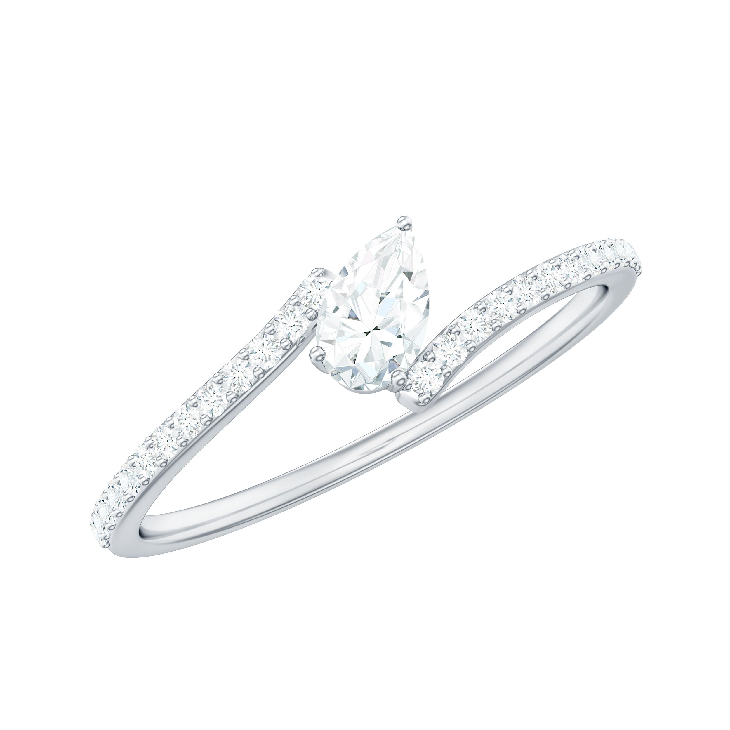 Tilted Pear Shape Simulated Diamond Bypass Promise Ring