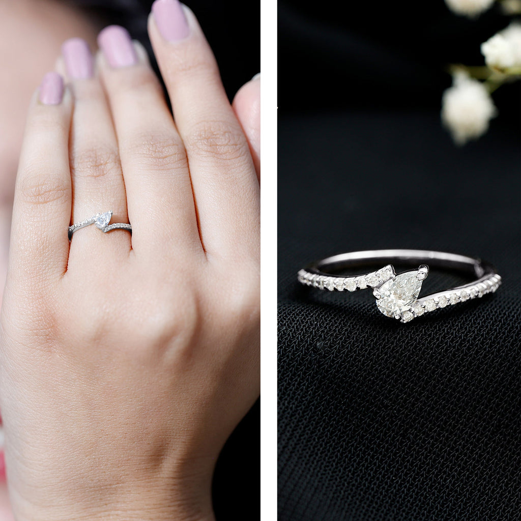 Tilted Pear Shape Simulated Diamond Bypass Promise Ring