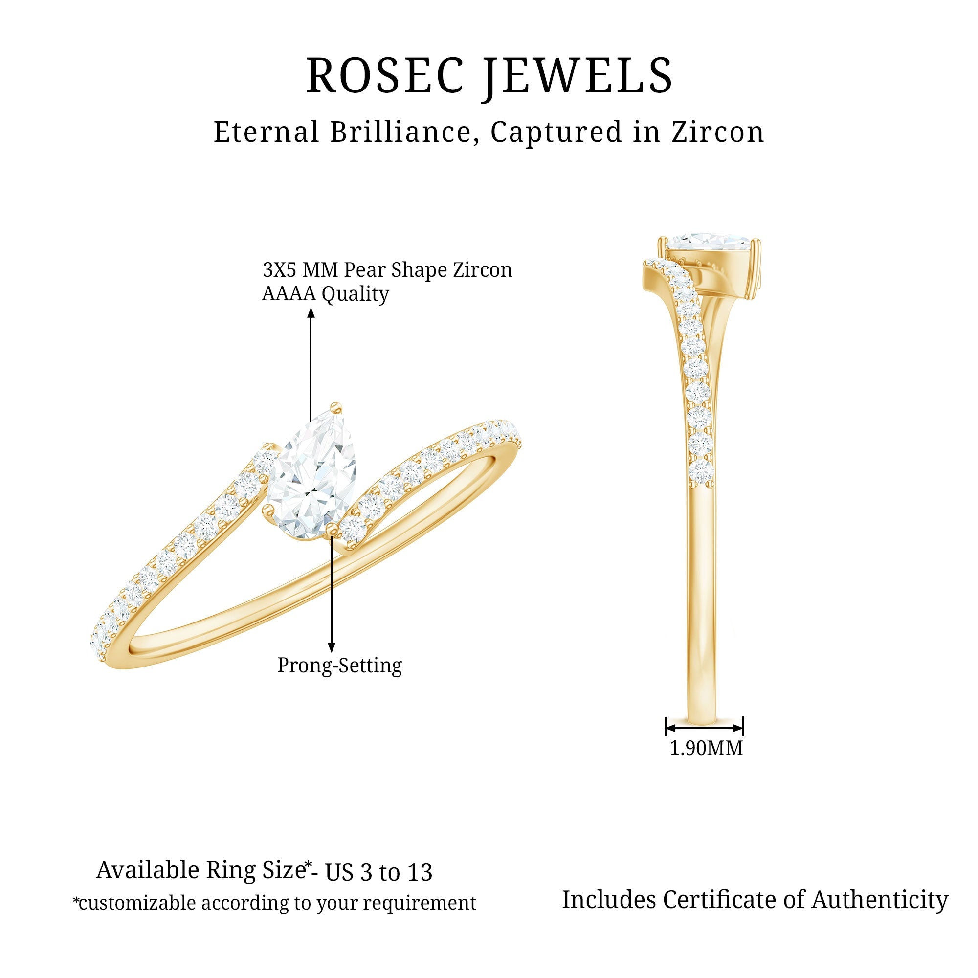 Tilted Pear Shape Simulated Diamond Bypass Promise Ring