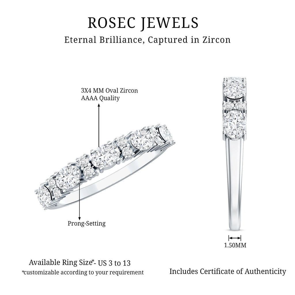 Oval and Round Cubic Zirconia Half Eternity Wedding Band