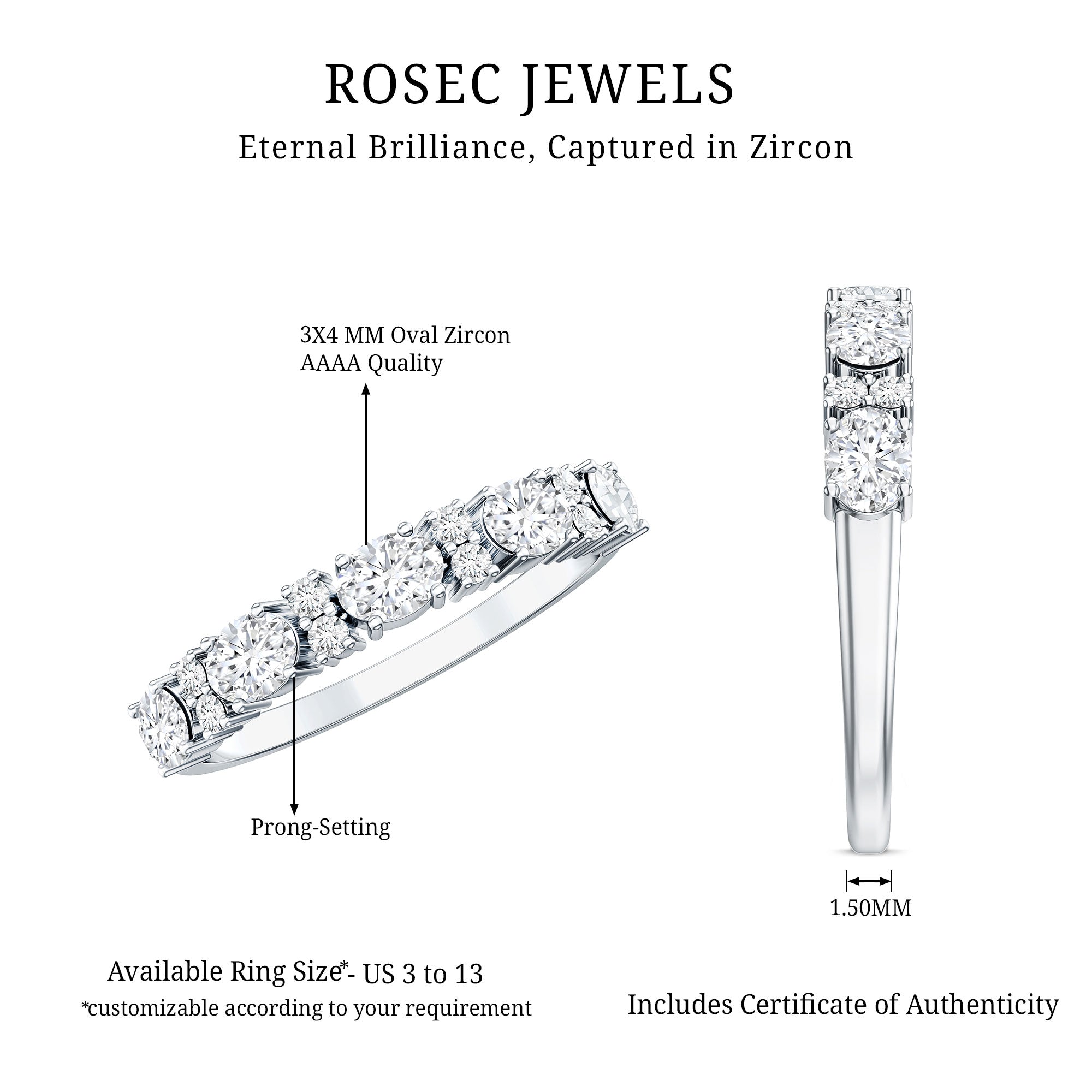 Oval and Round Cubic Zirconia Half Eternity Wedding Band