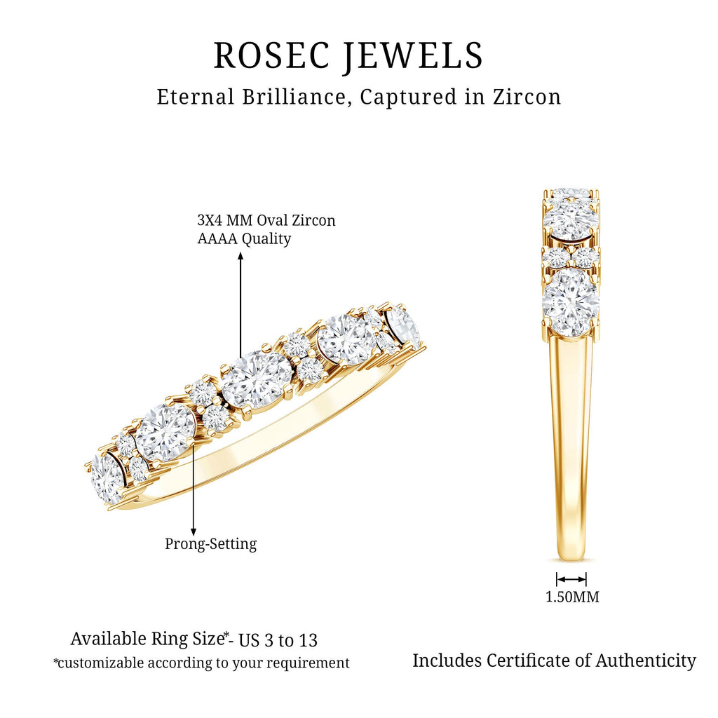 Oval and Round Cubic Zirconia Half Eternity Wedding Band