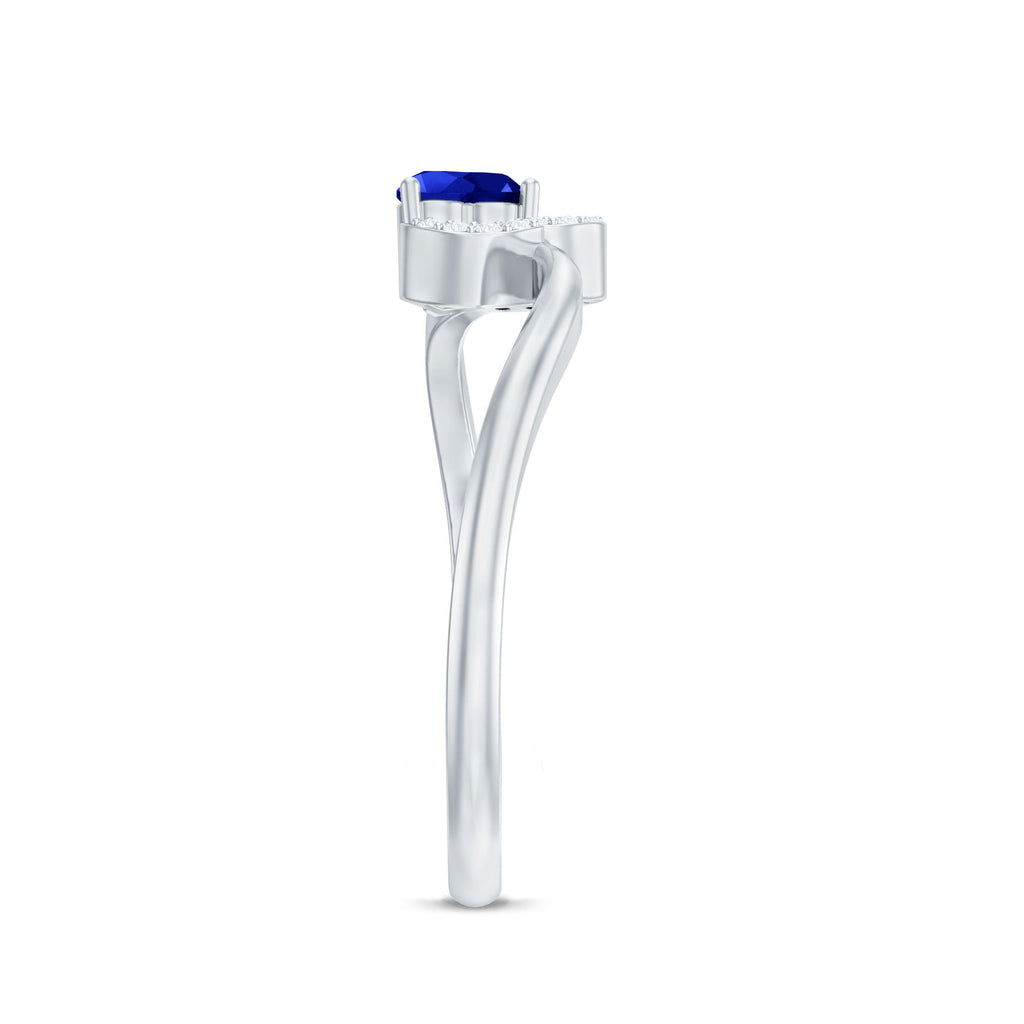 Certified Lab Grown Blue Sapphire Heart Promise Ring with Diamond