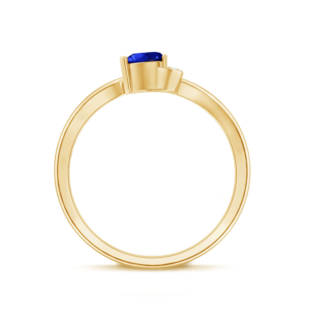 Certified Lab Grown Blue Sapphire Heart Promise Ring with Diamond
