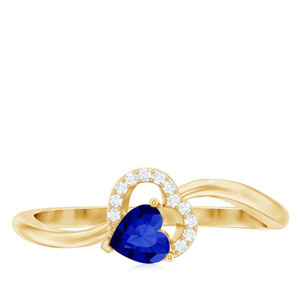 Certified Lab Grown Blue Sapphire Heart Promise Ring with Diamond