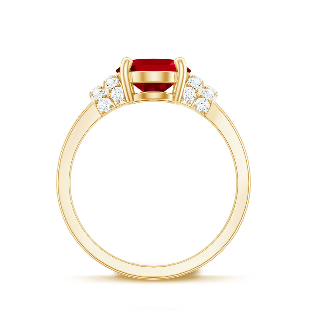 8X10MM Lab Created Ruby Oval Engagement Ring with Diamonds