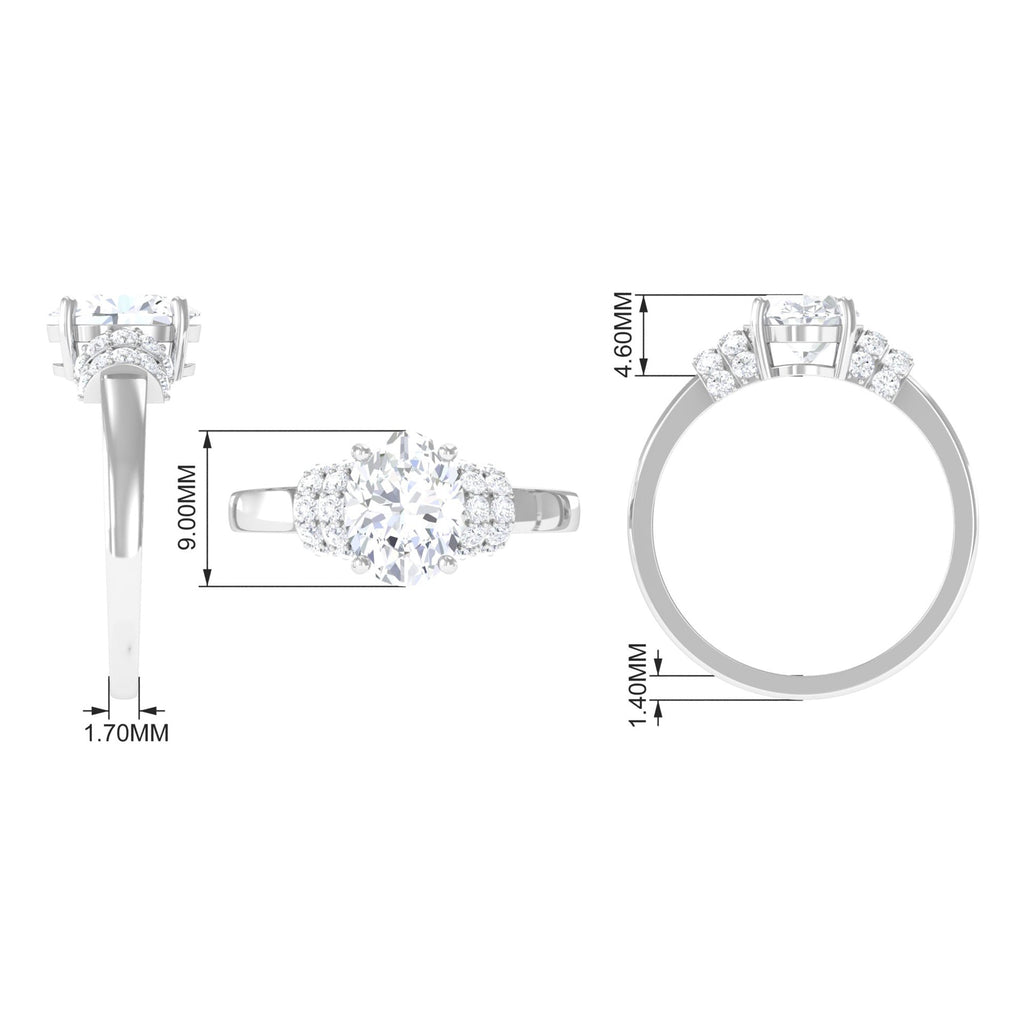 Oval Zircon Engagement Ring with Collar